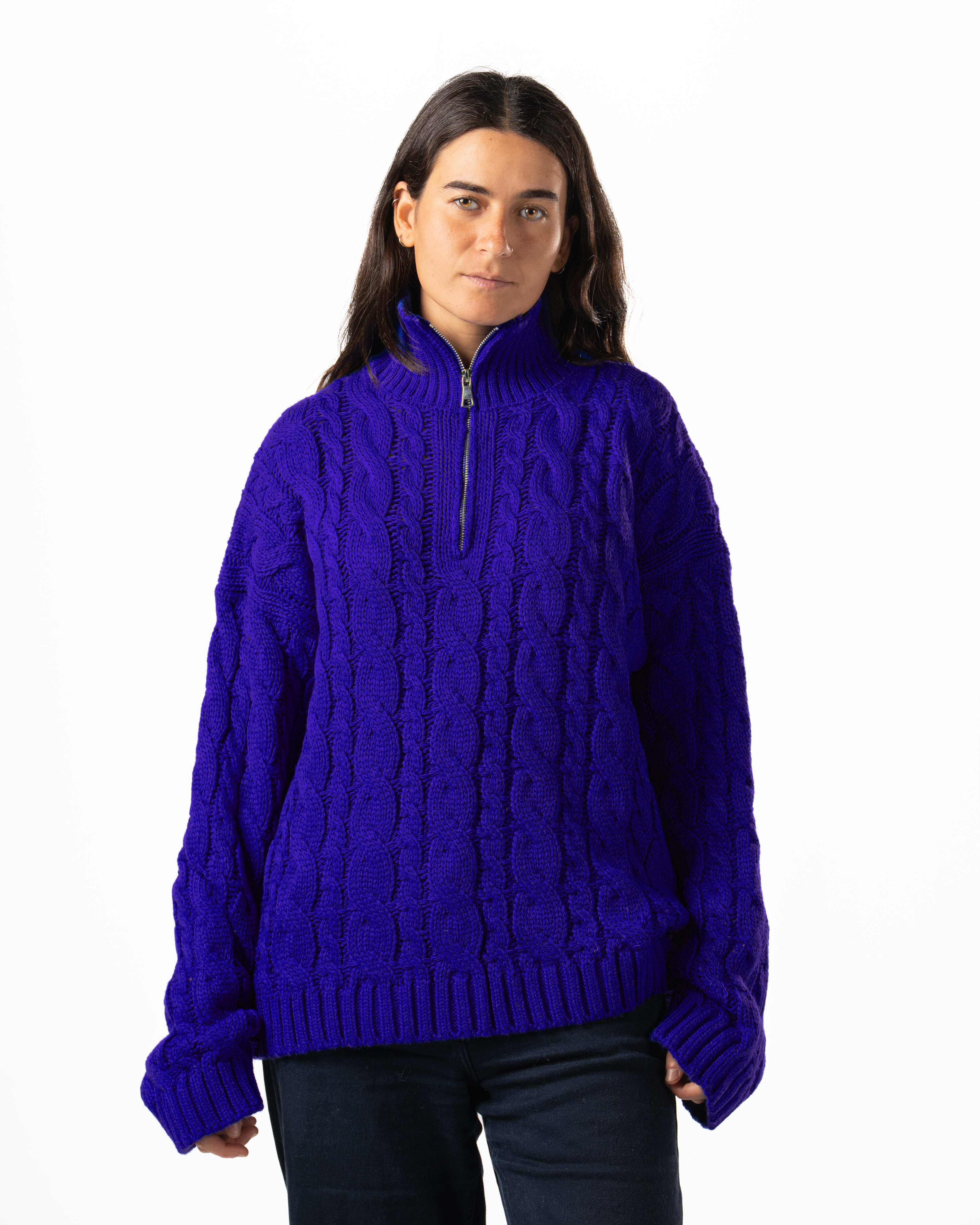 Indigo Quarter-Zip Knit Sweater