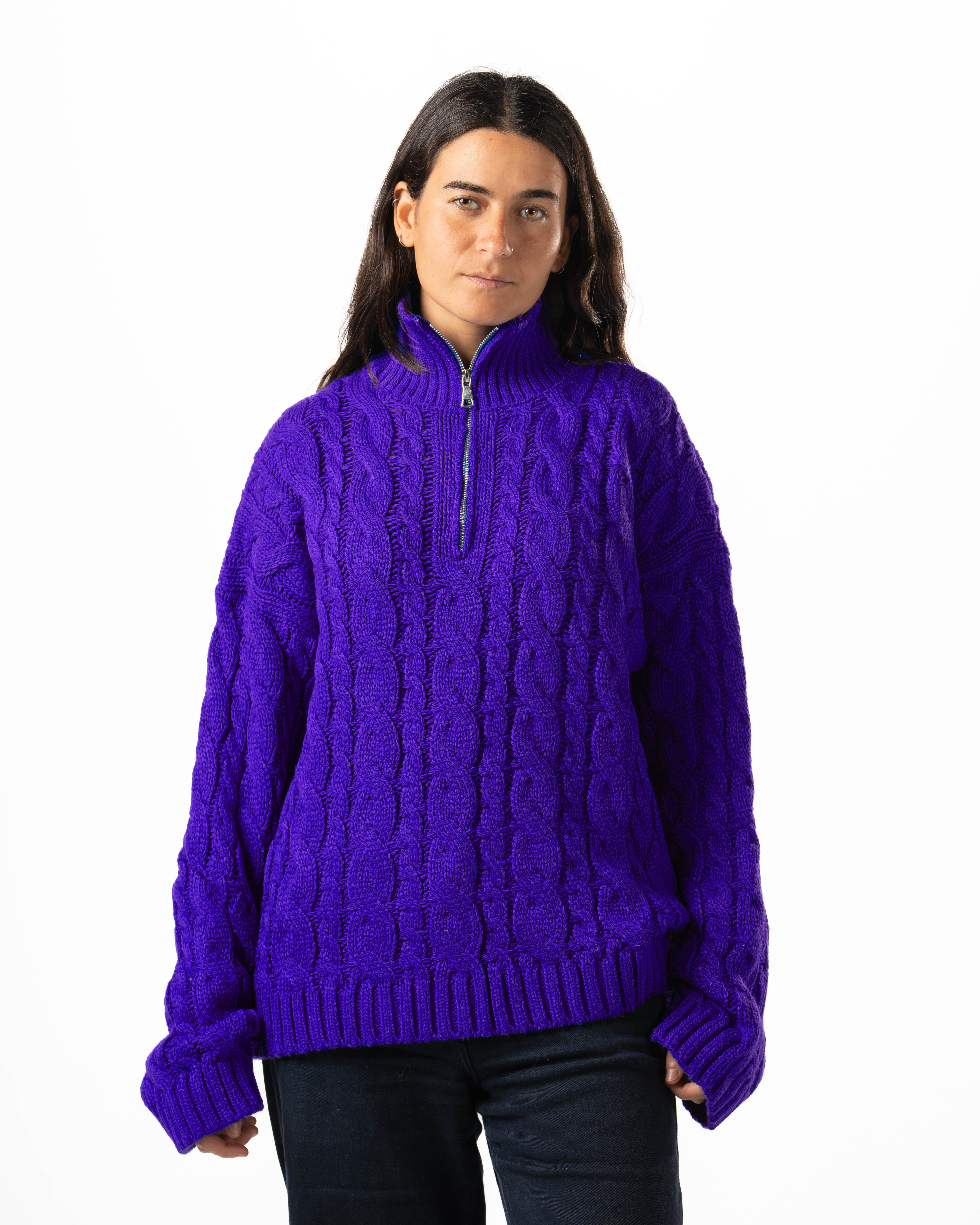 Indigo Quarter-Zip Knit Sweater