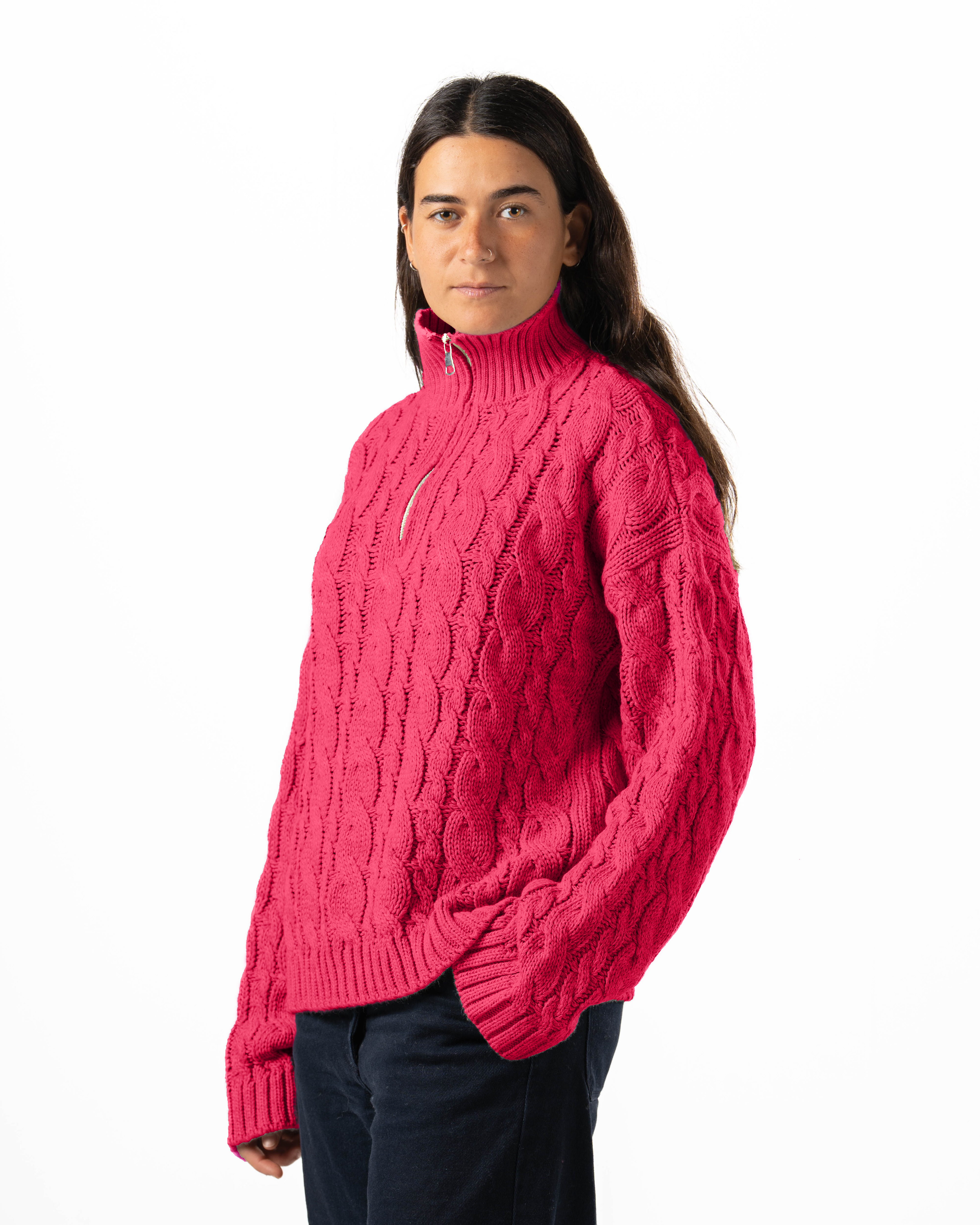 Hot Pink Quarter-Zip Knit Sweater