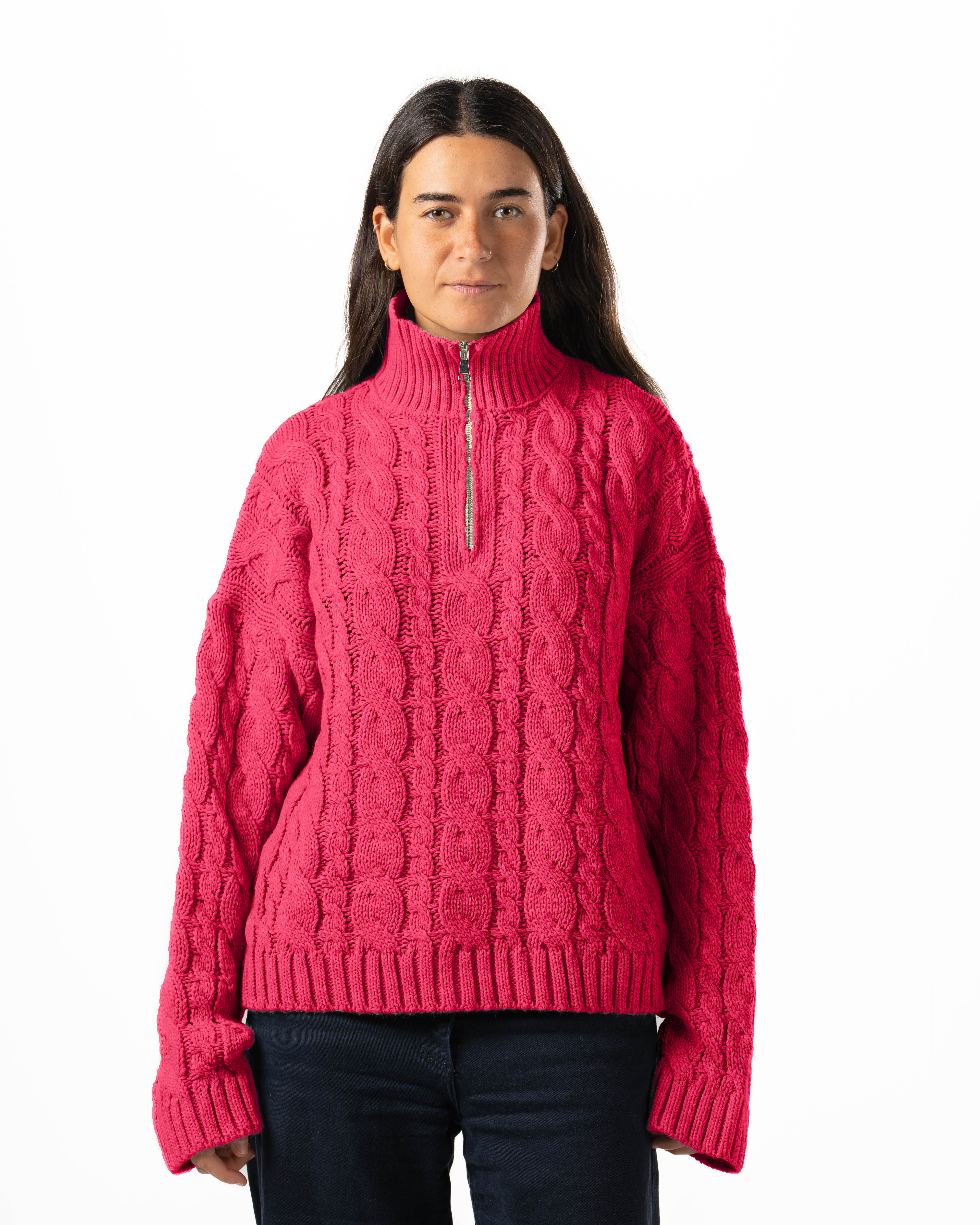 Hot Pink Quarter-Zip Knit Sweater
