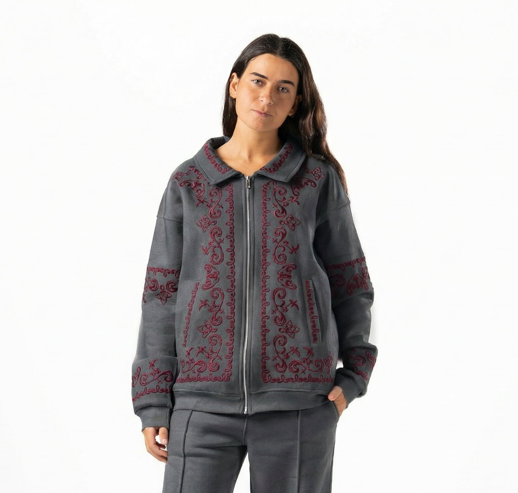 Dark Grey Embroidered Jacket