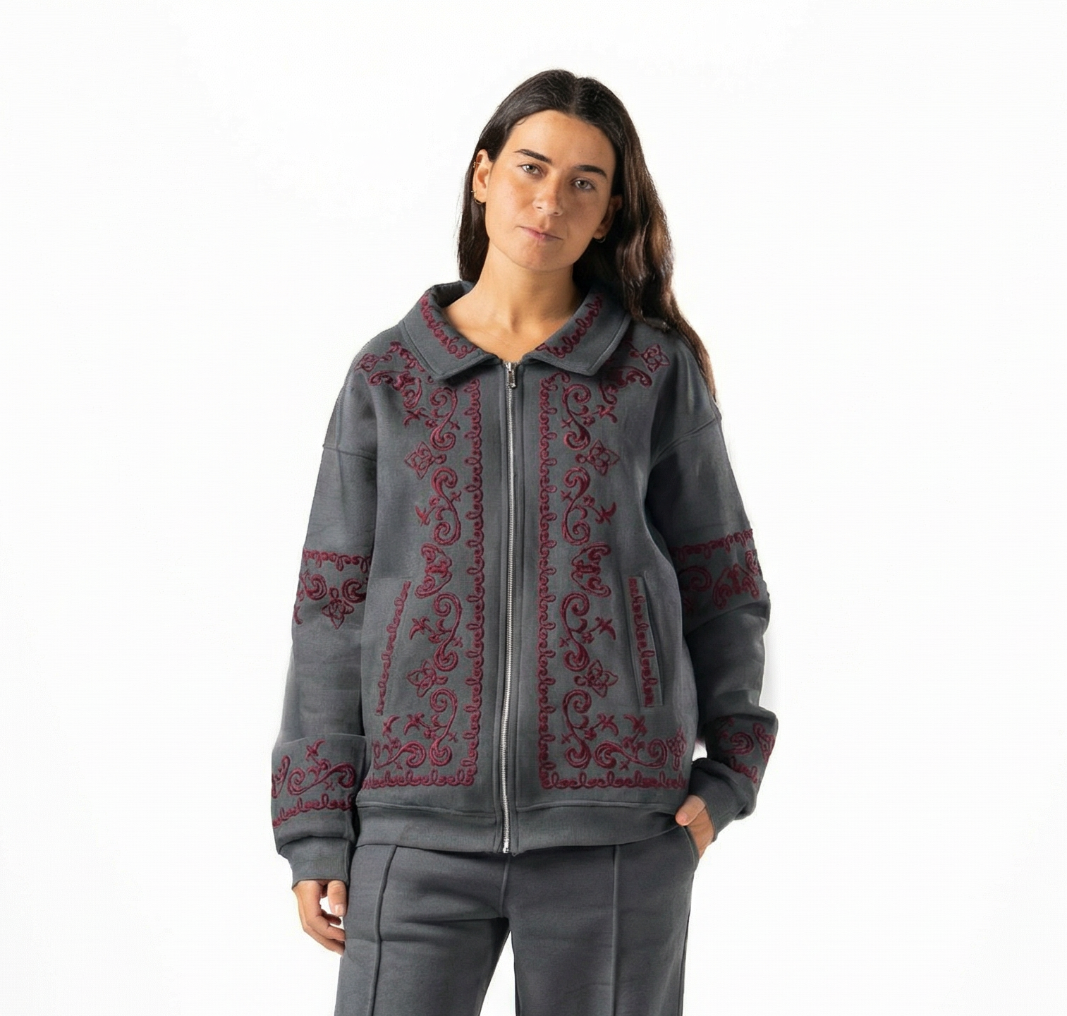 Dark Grey Embroidered Jacket