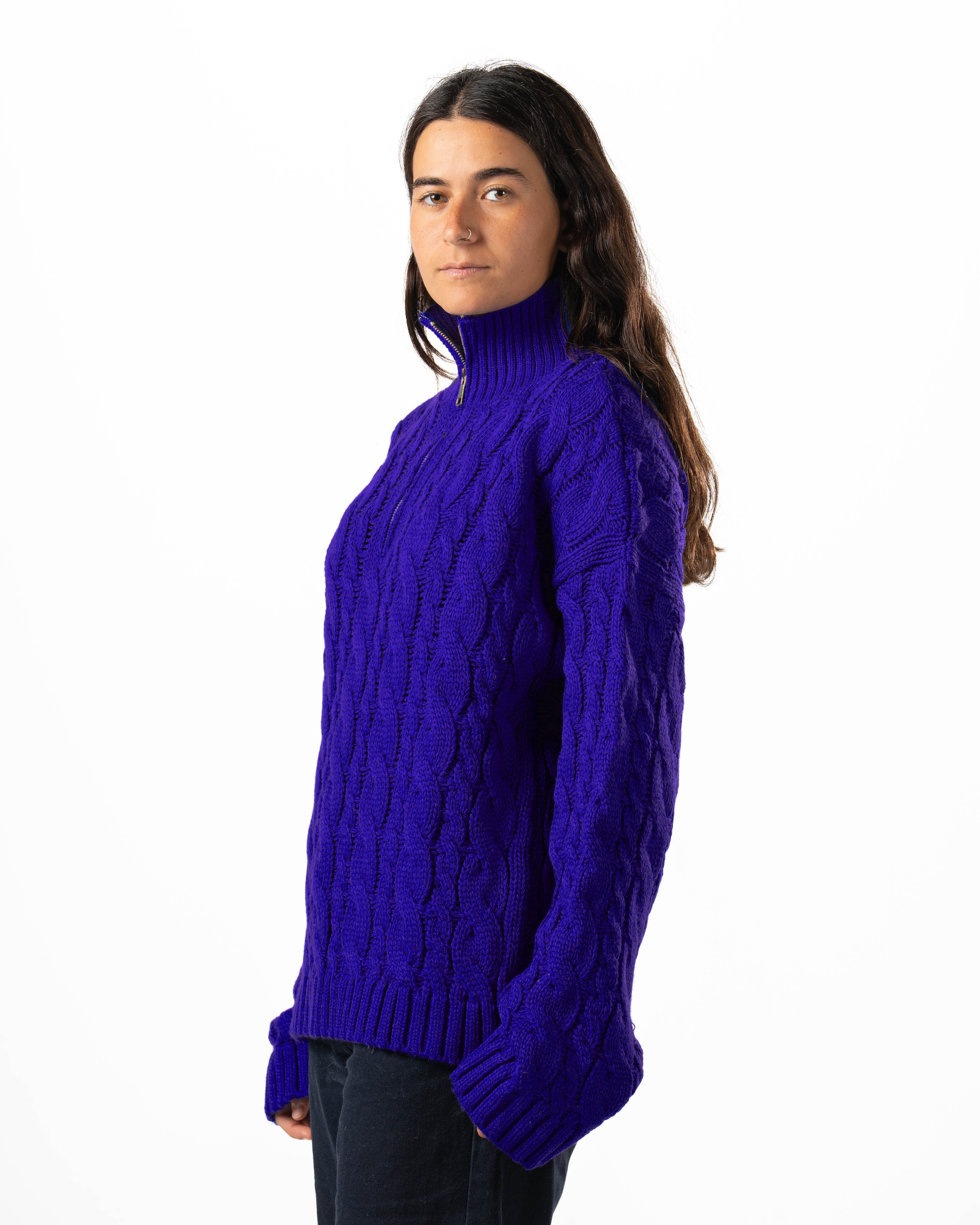 Indigo Quarter-Zip Knit Sweater