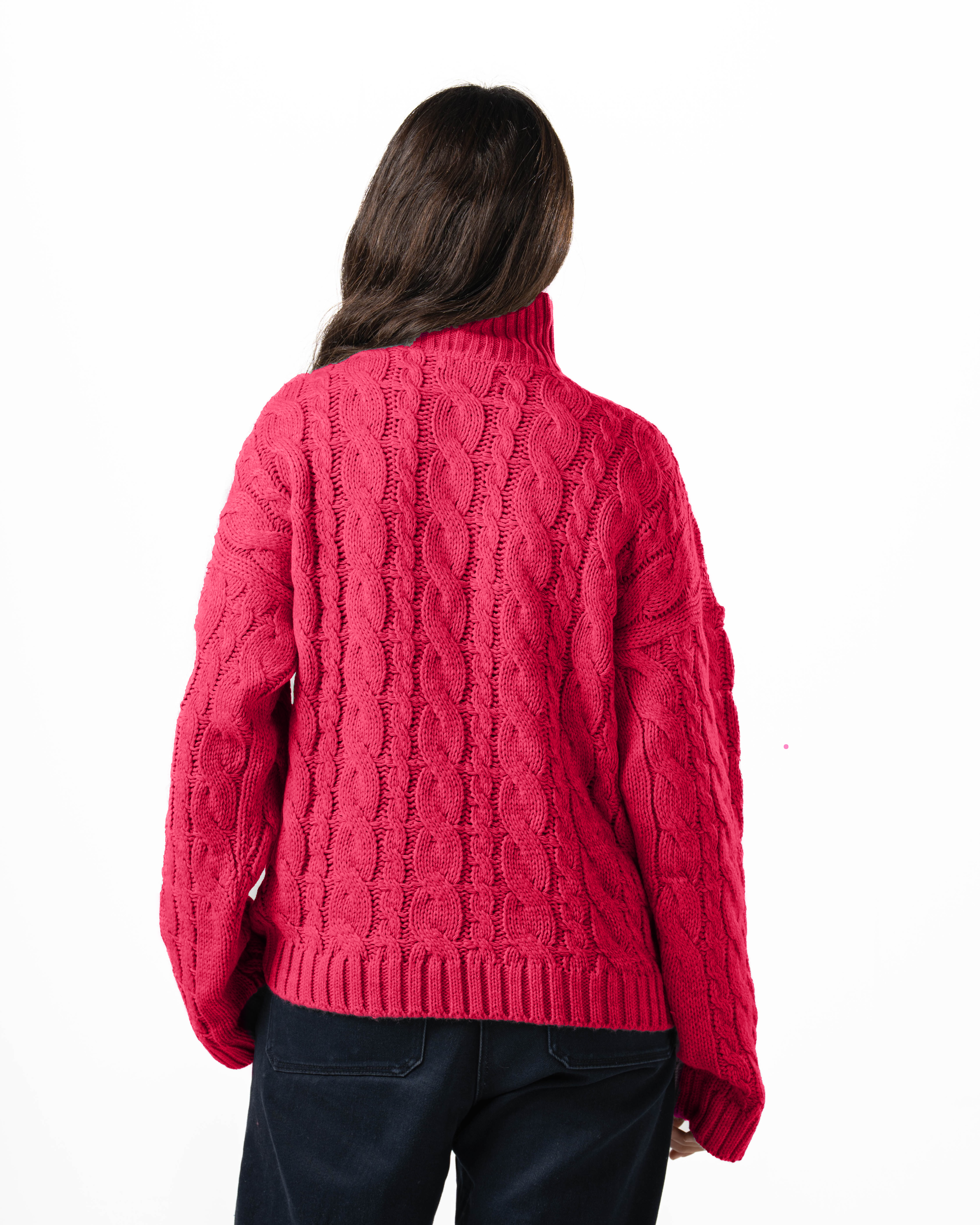 Hot Pink Quarter-Zip Knit Sweater