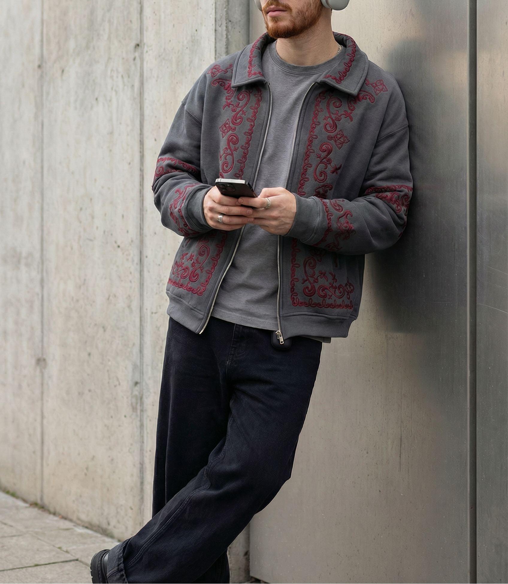 Dark Grey Embroidered Jacket