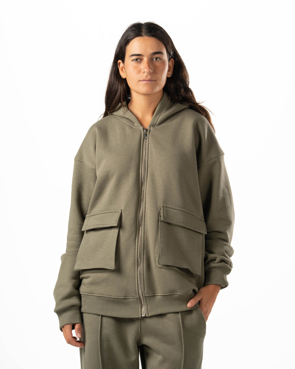 Unisex Olive Zip-Up Hoodie