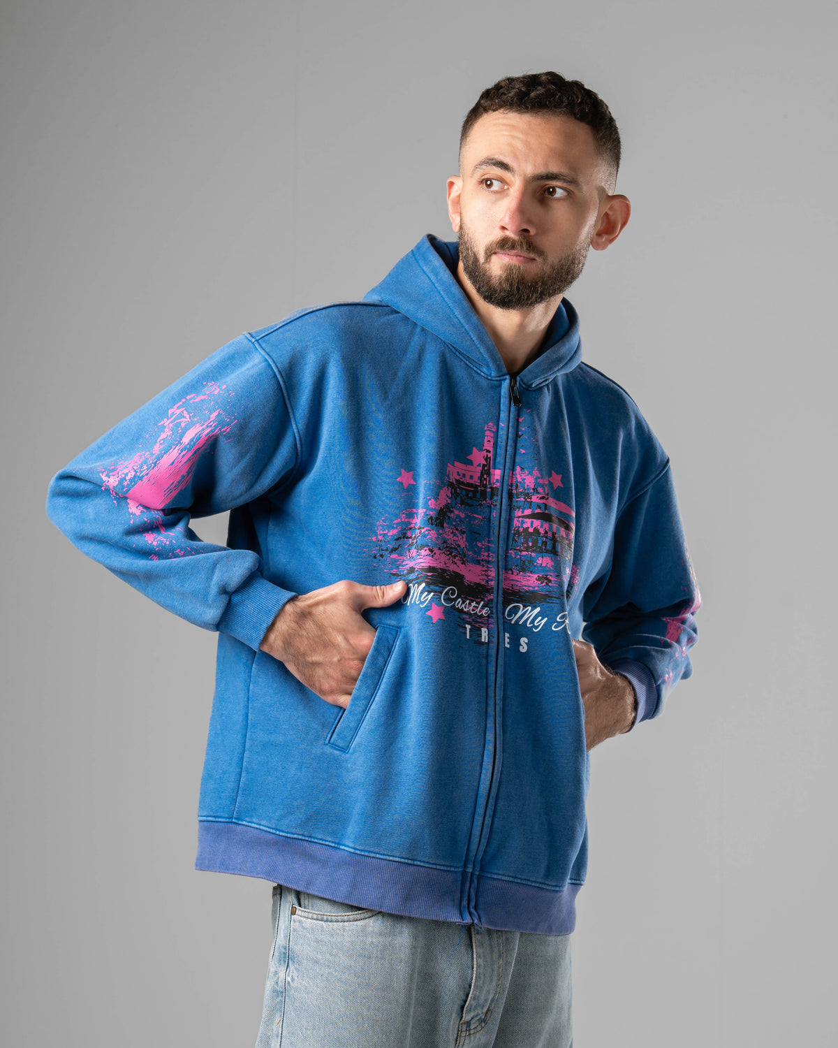 Unisex Washed Castle Zip Hoodie