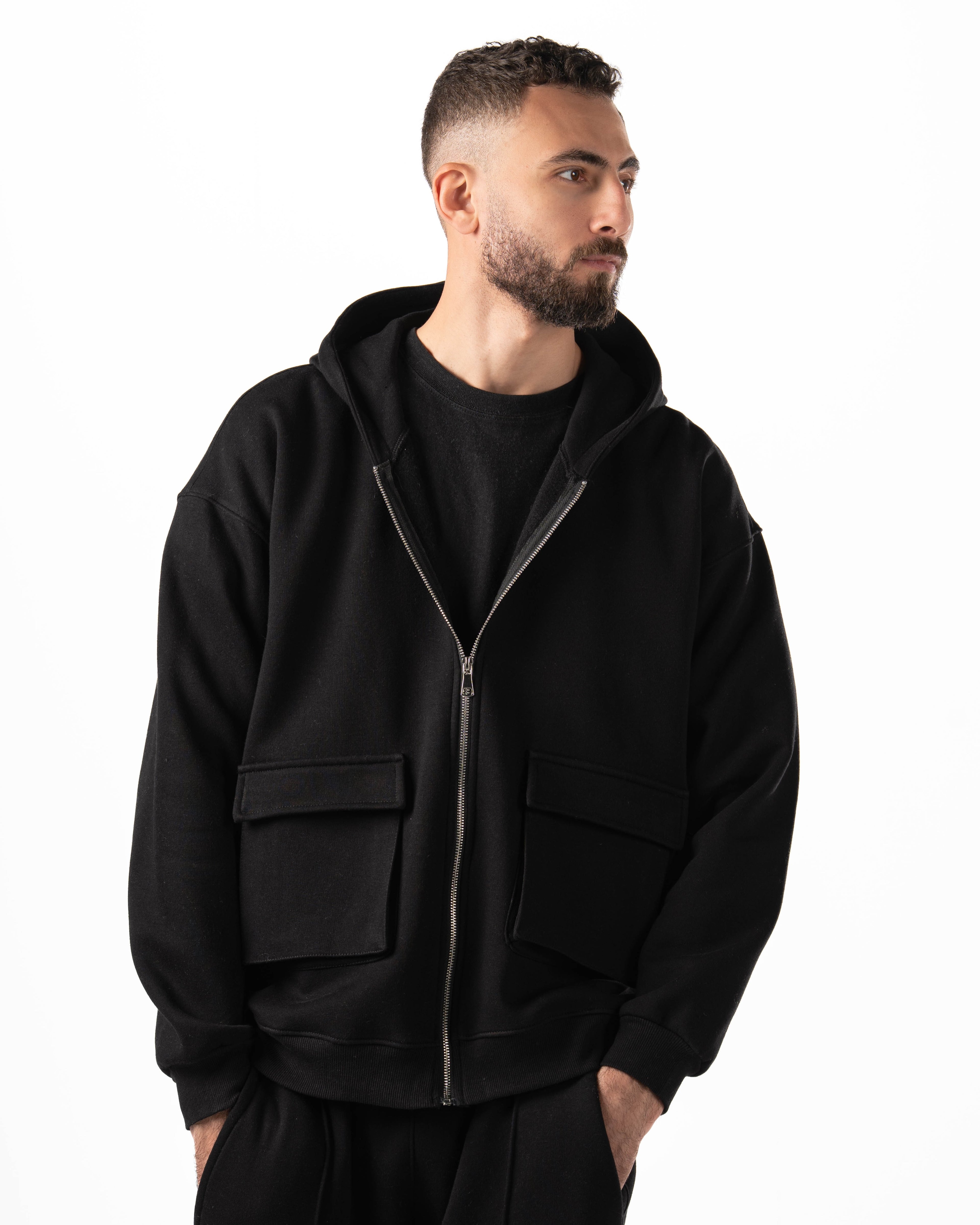 Unisex Black Zip-Up Hoodie