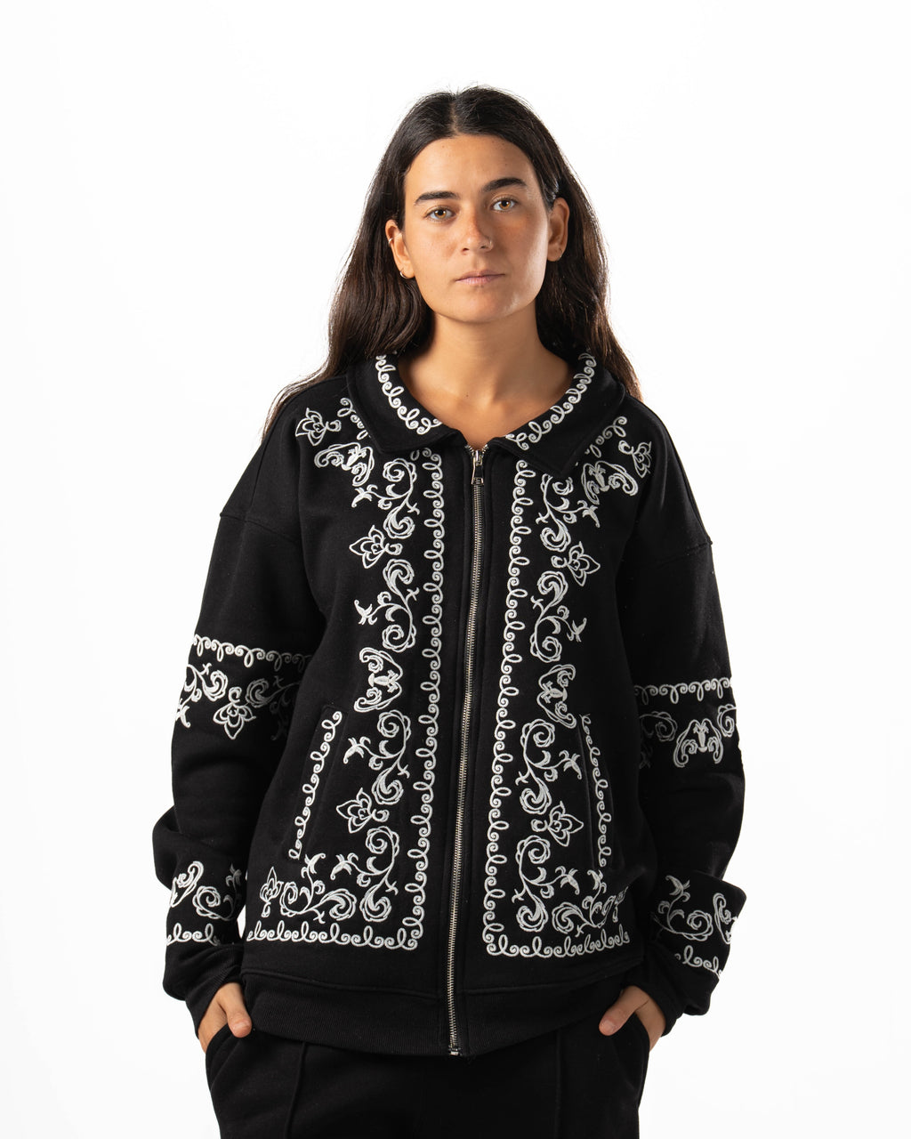 Unisex Black Embroidered Jacket