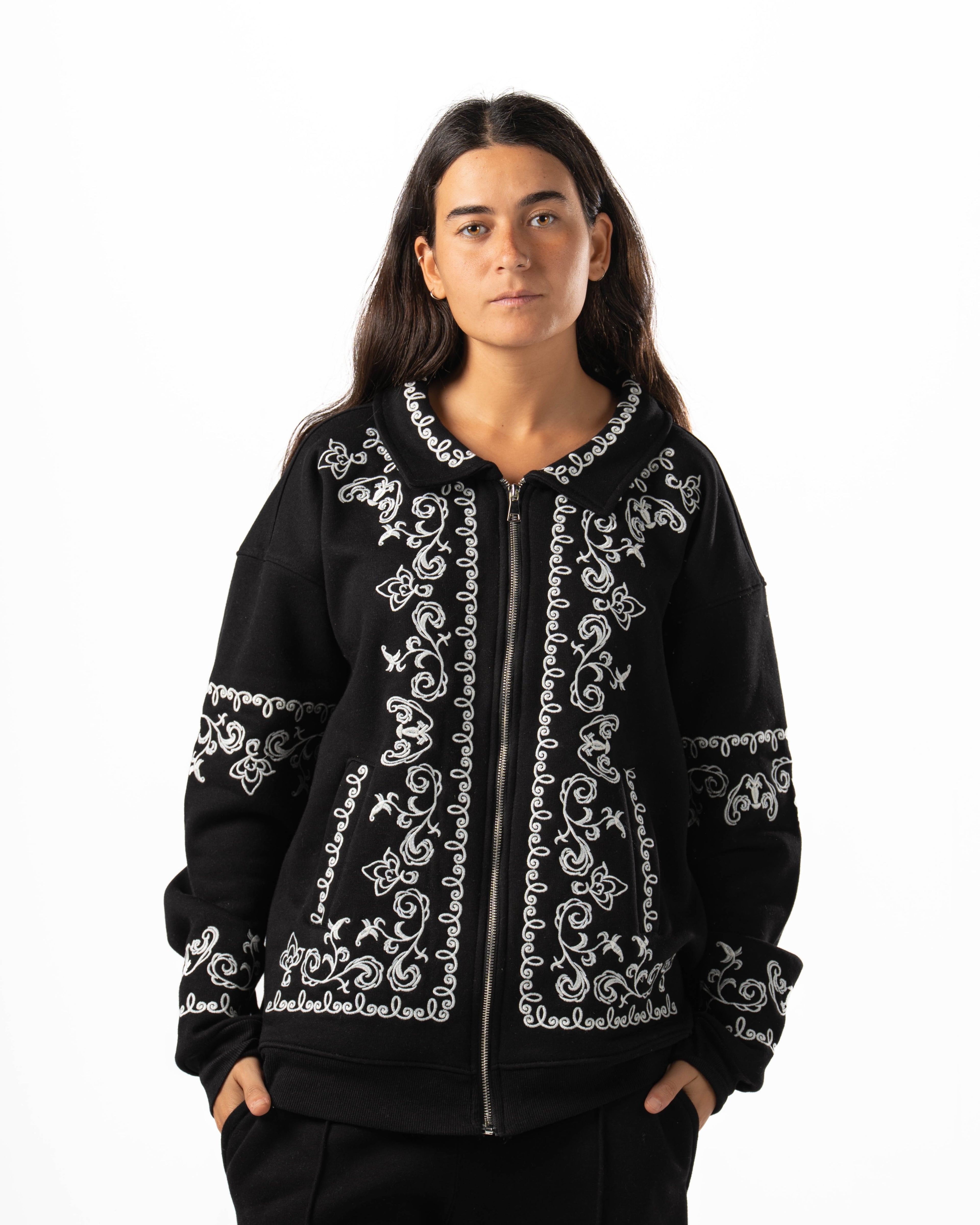 Unisex Black Embroidered Jacket