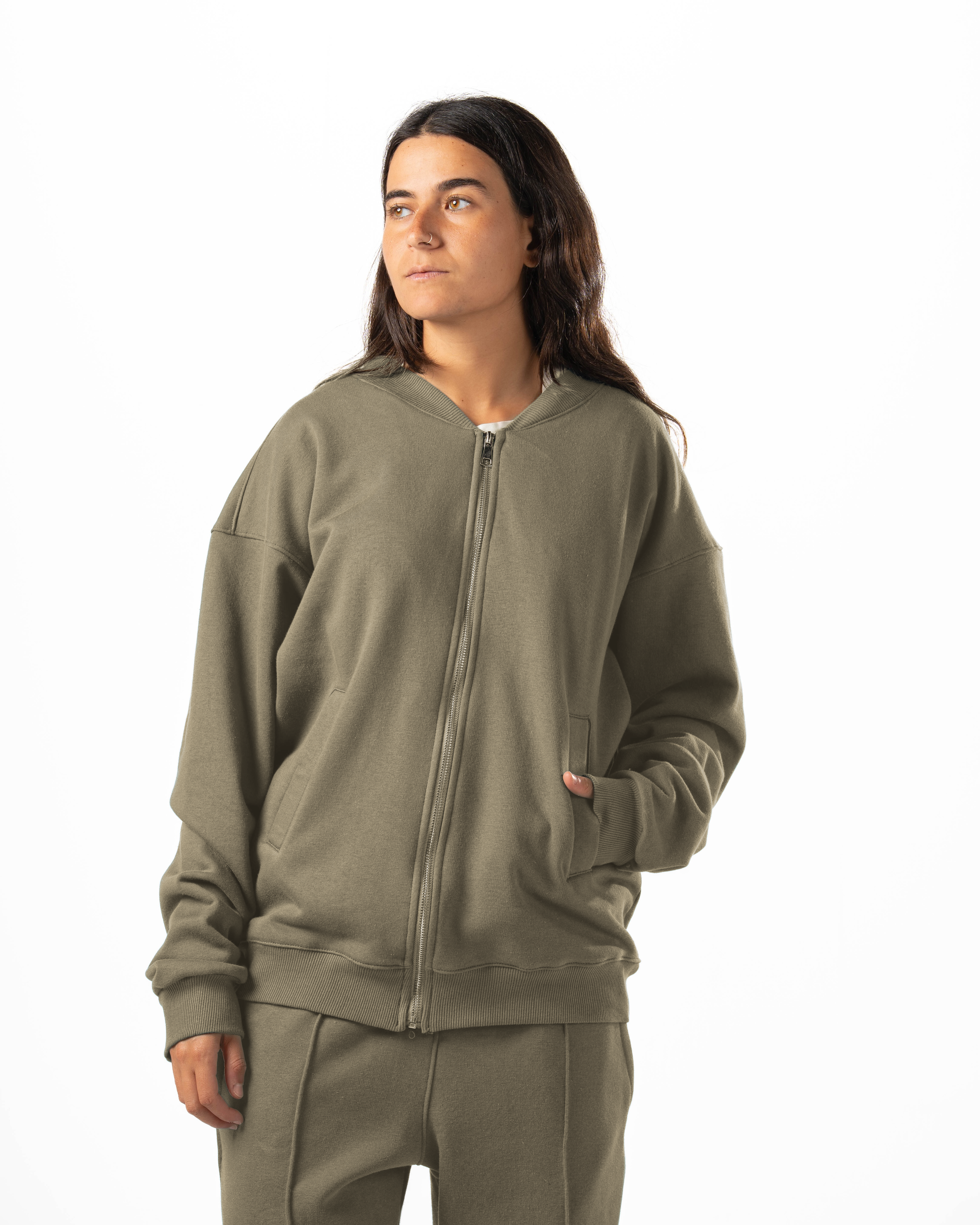 Unisex Olive Zip-Up Sweater