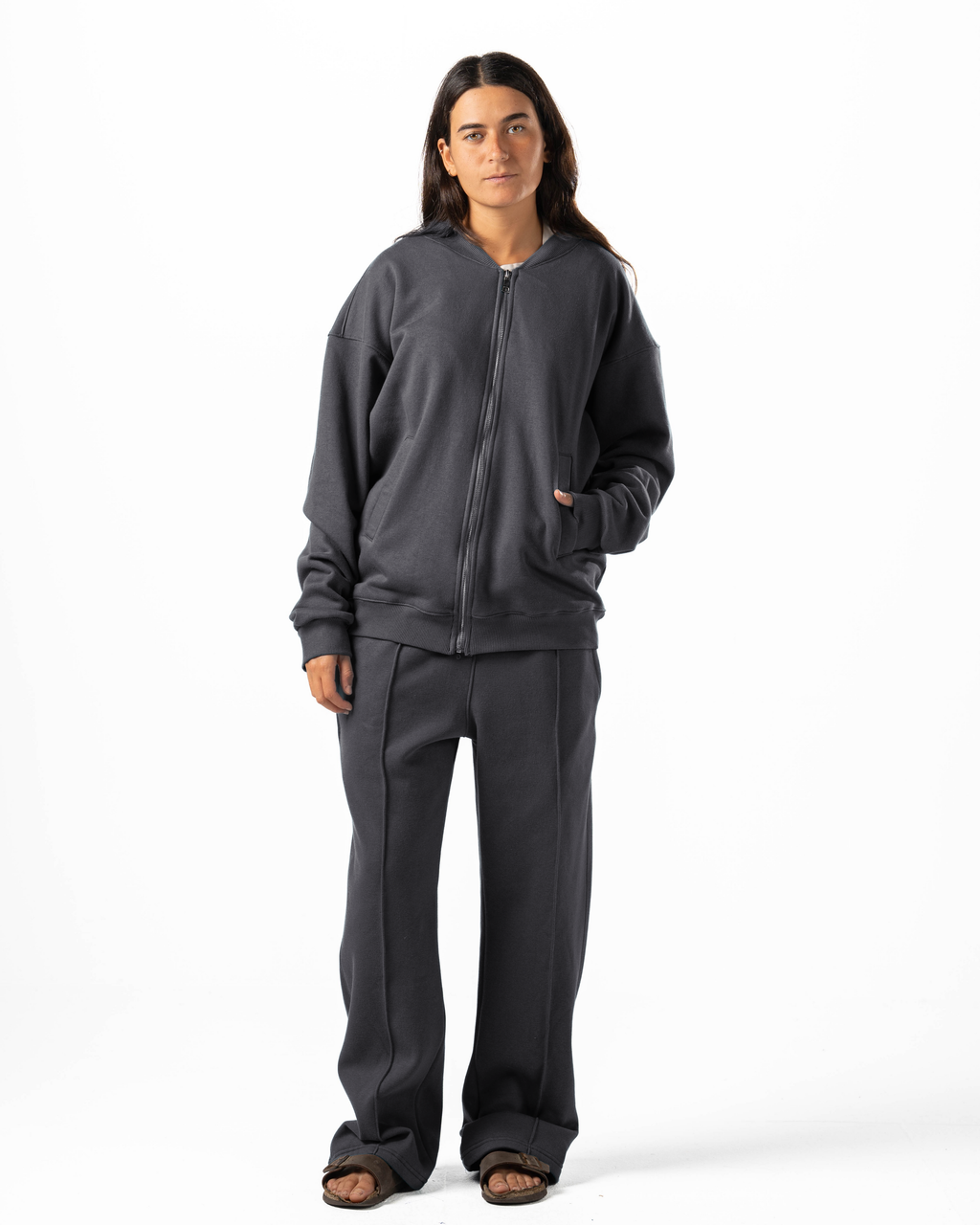 Unisex Dark Grey Zip-Up Sweater Set