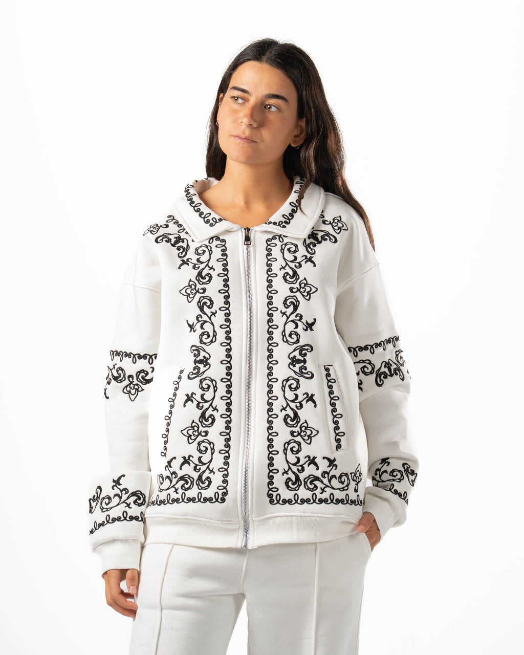 Unisex White Embroidered Jacket