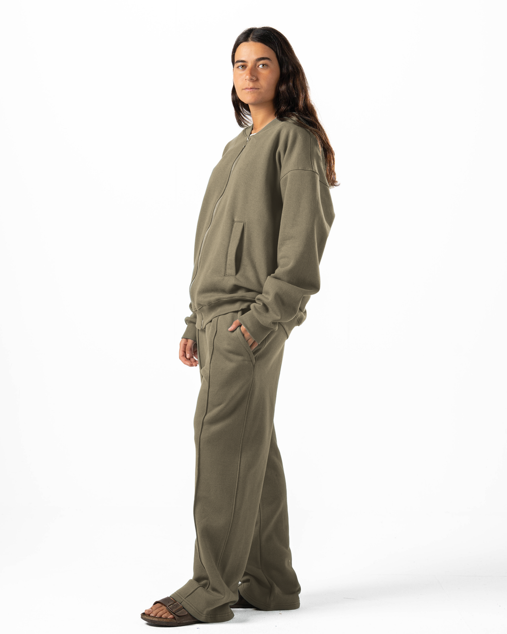 Unisex Olive Zip-Up Sweater Set