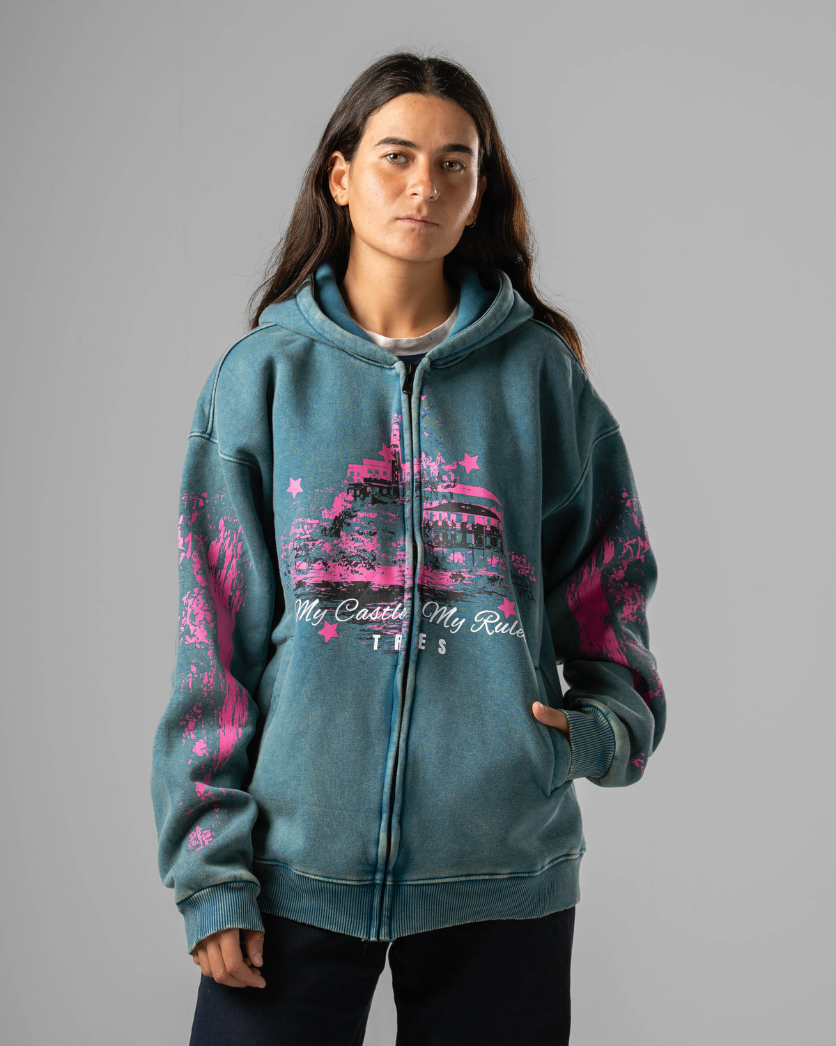 Unisex Washed Castle Zip Hoodie
