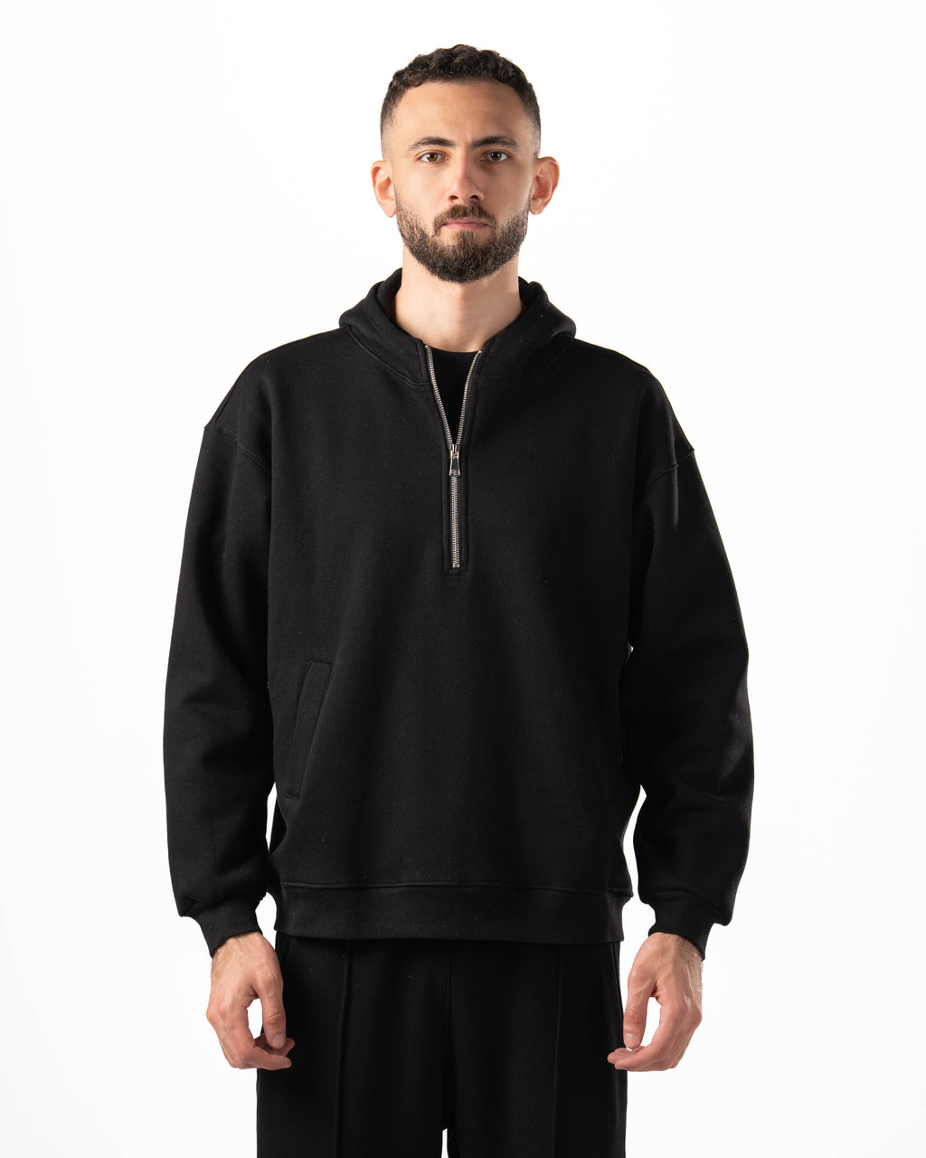 Unisex Black Quarter-Zip Hoodie