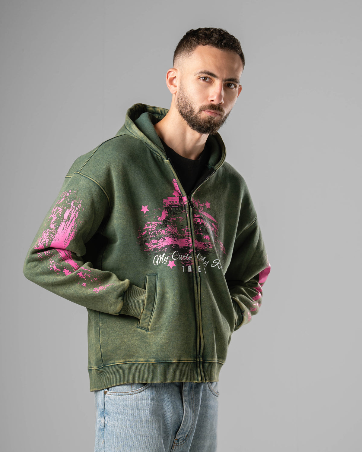 Unisex Washed Castle Zip Hoodie