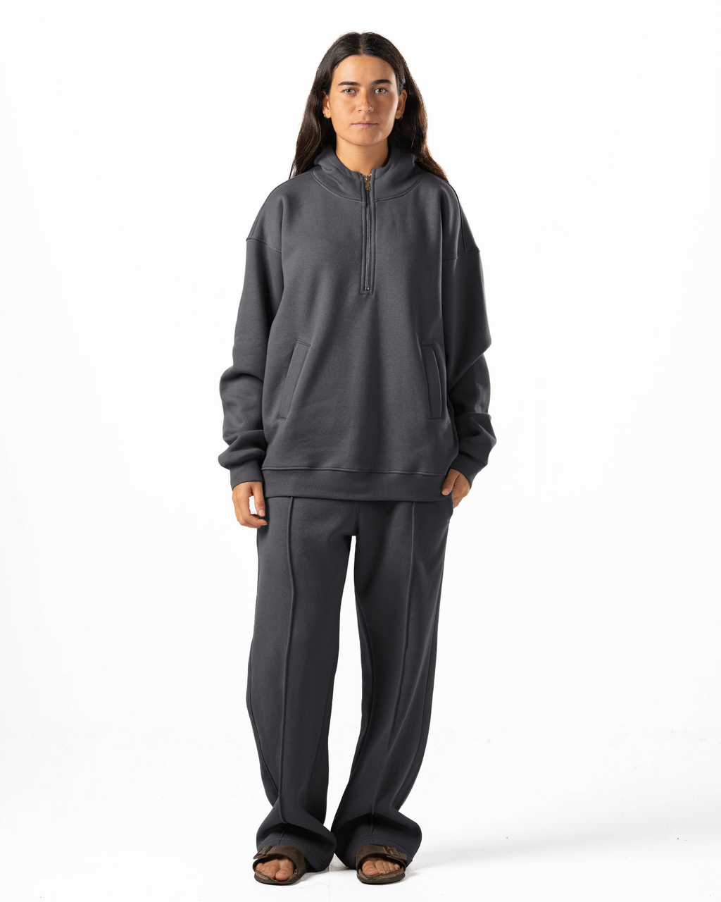 Unisex Dark Grey Quarter-Zip Hoodie Set