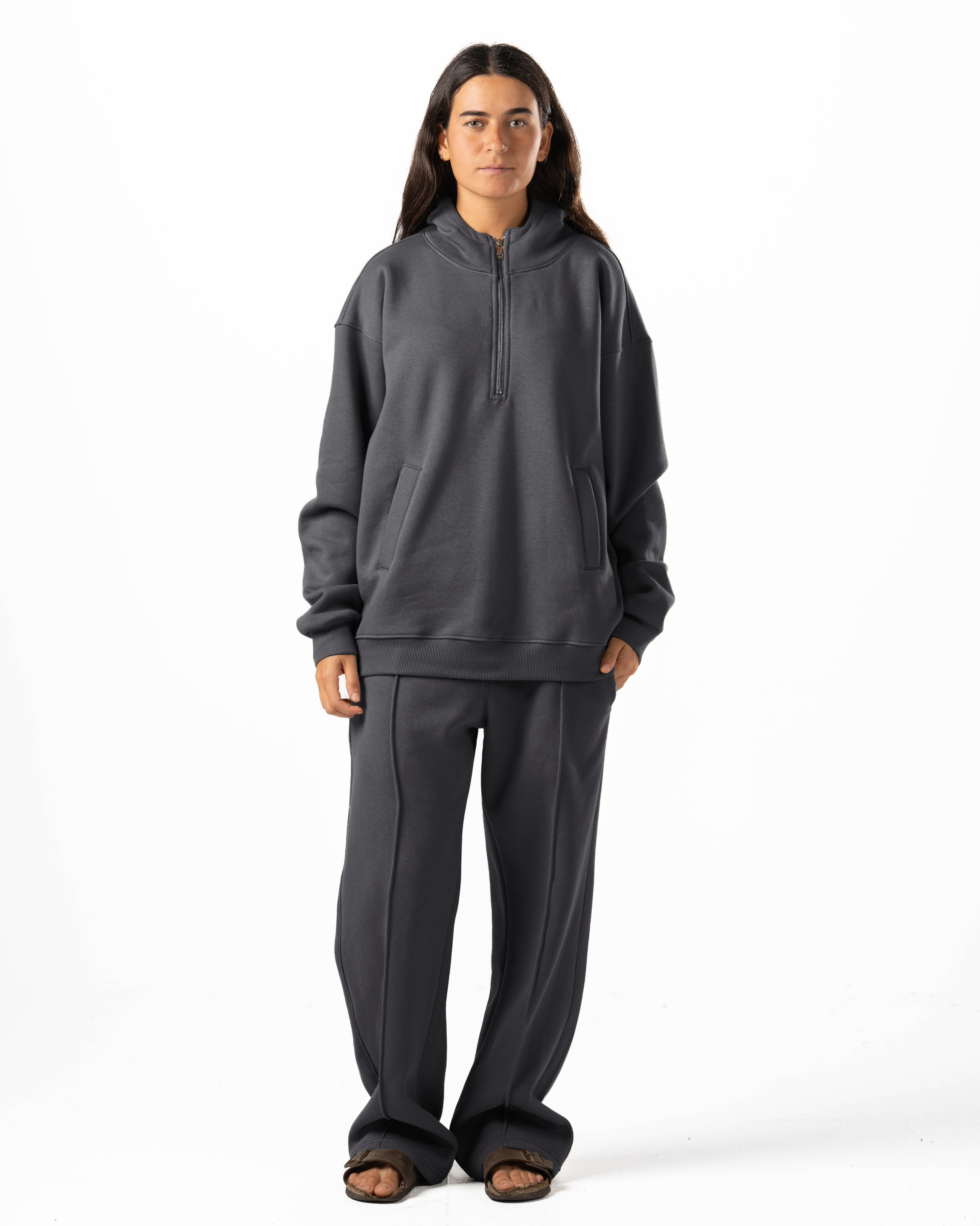 Unisex Dark Grey Quarter-Zip Hoodie Set