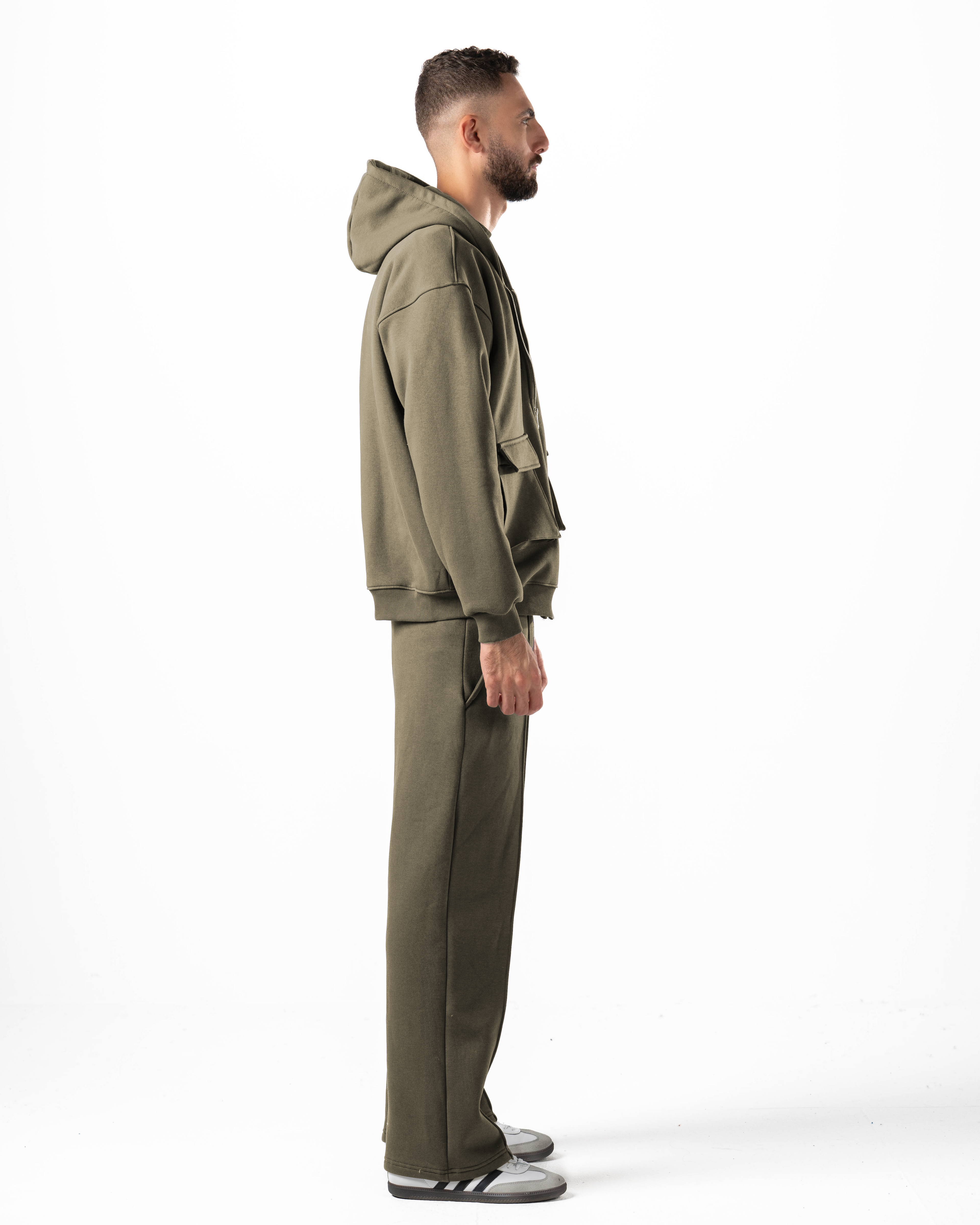 Unisex Olive Zip-Up Hoodie Set