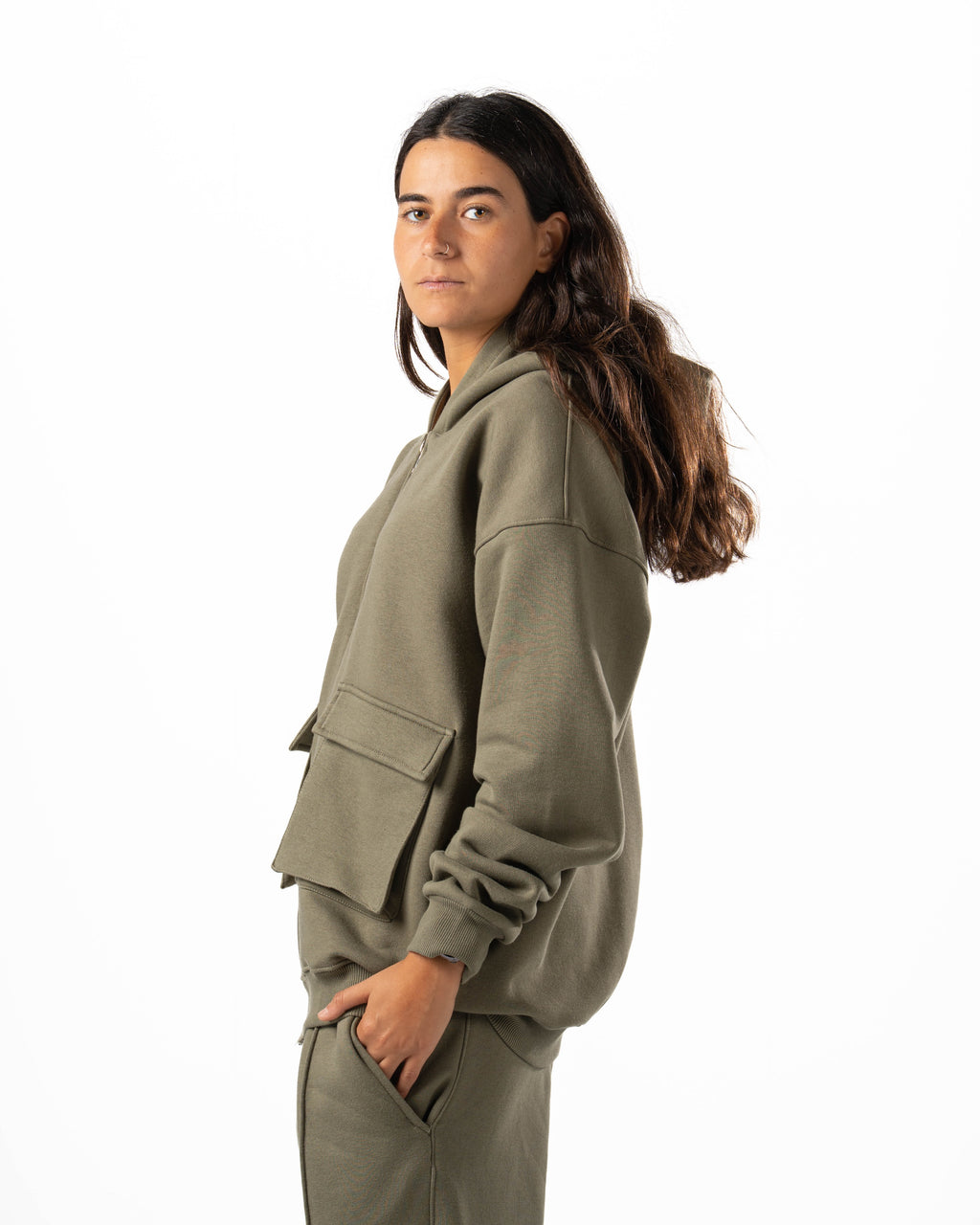 Unisex Olive Zip-Up Hoodie