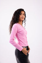 Rib button top long sleeve