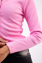 Rib button top long sleeve