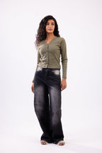 Rib button top long sleeve