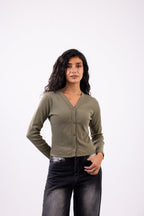 Rib button top long sleeve
