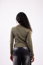 Rib button top long sleeve