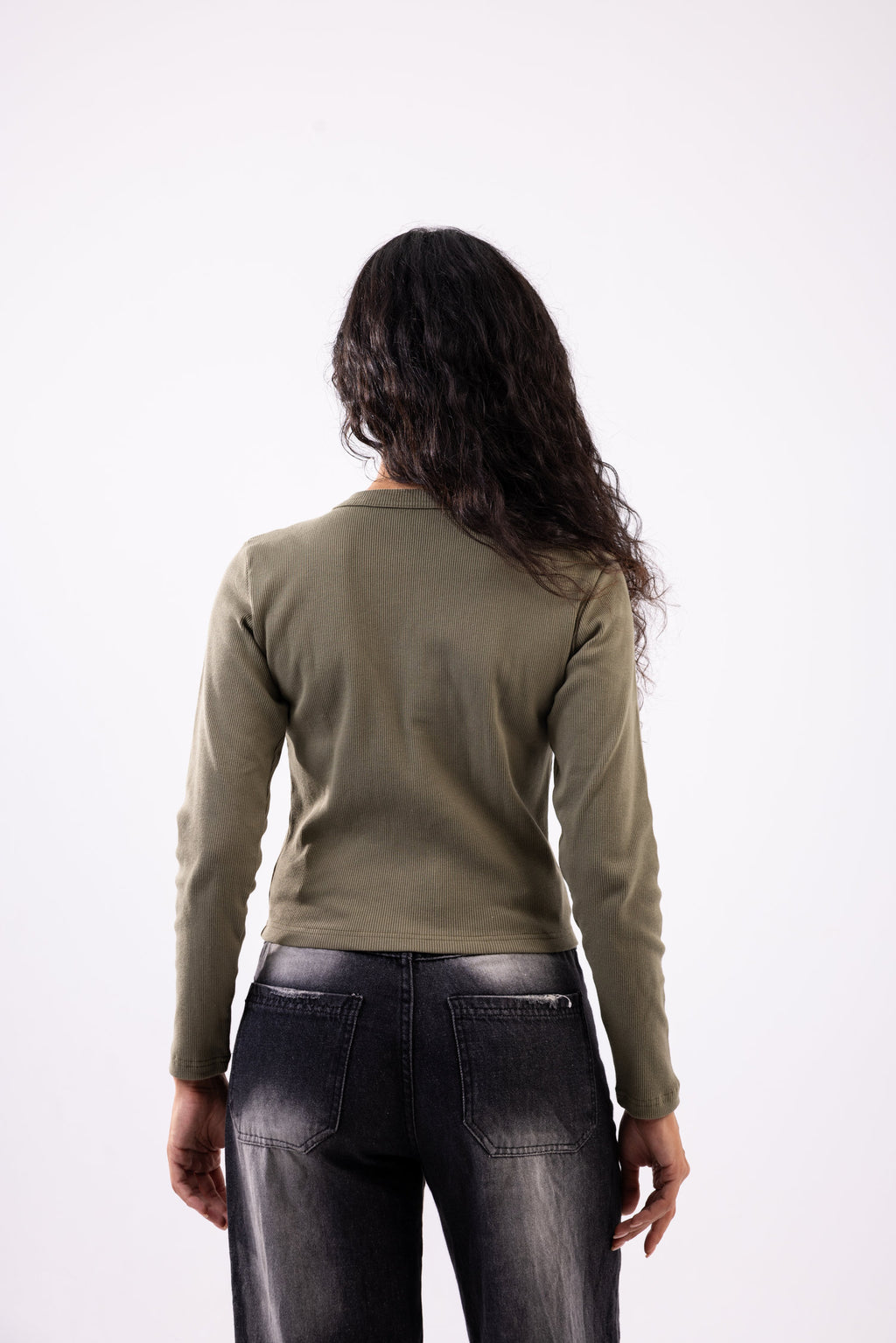 Rib button top long sleeve