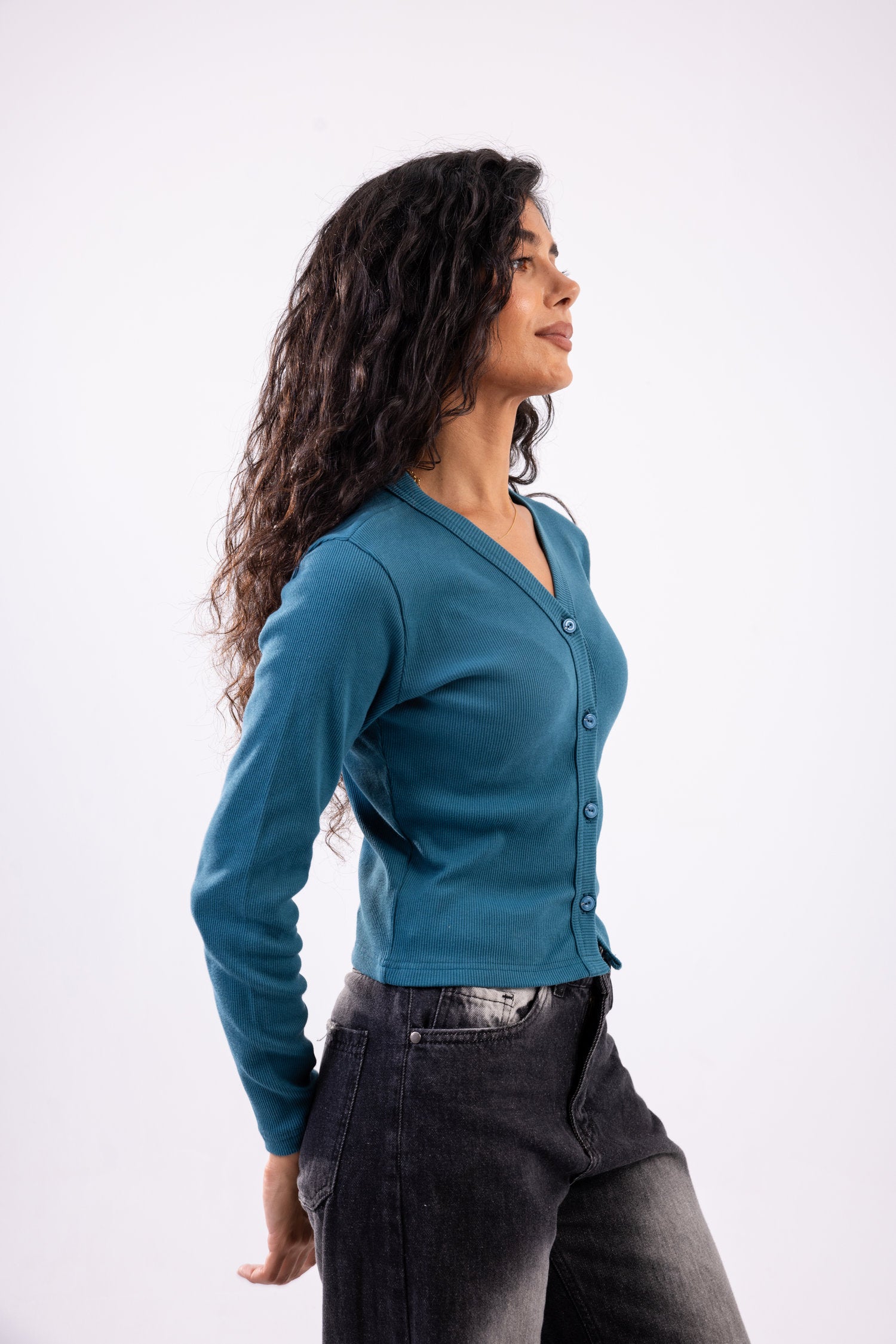Rib button top long sleeve