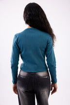 Rib button top long sleeve