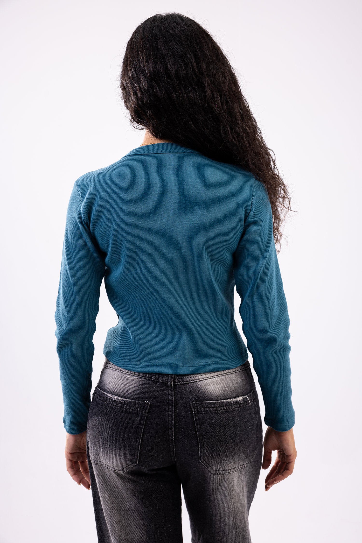 Rib button top long sleeve