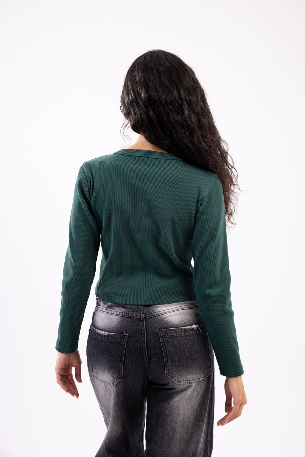 Rib button top long sleeve