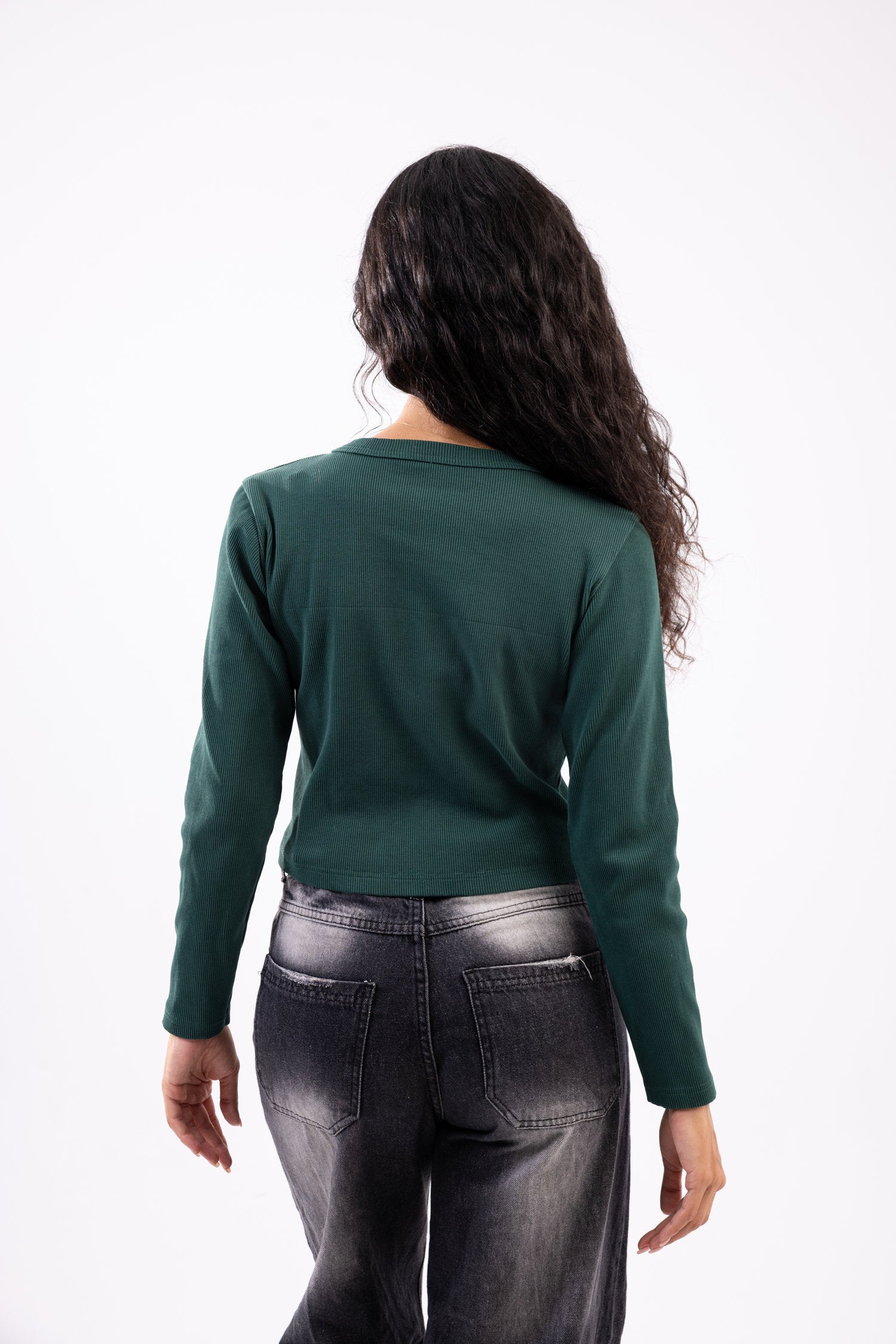 Rib button top long sleeve
