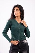 Rib button top long sleeve