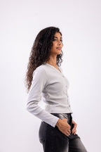 Rib button top long sleeve