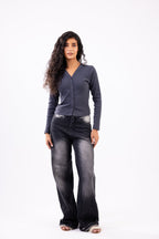 Rib button top long sleeve