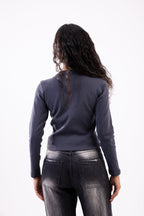 Rib button top long sleeve
