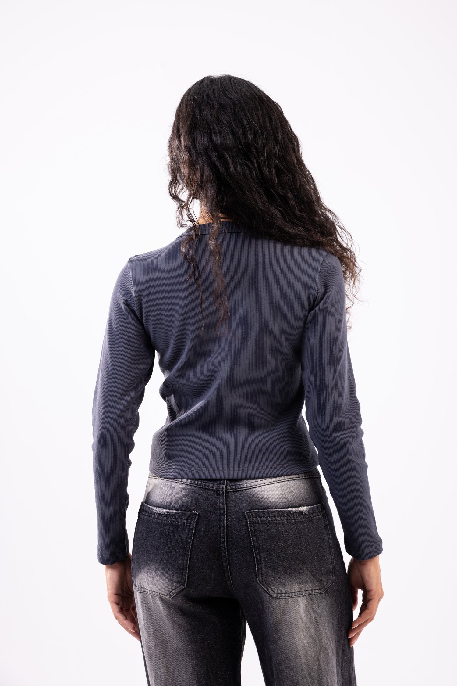 Rib button top long sleeve