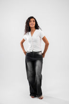 Rib button top short sleeve