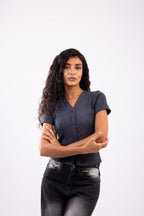 Rib button top short sleeve