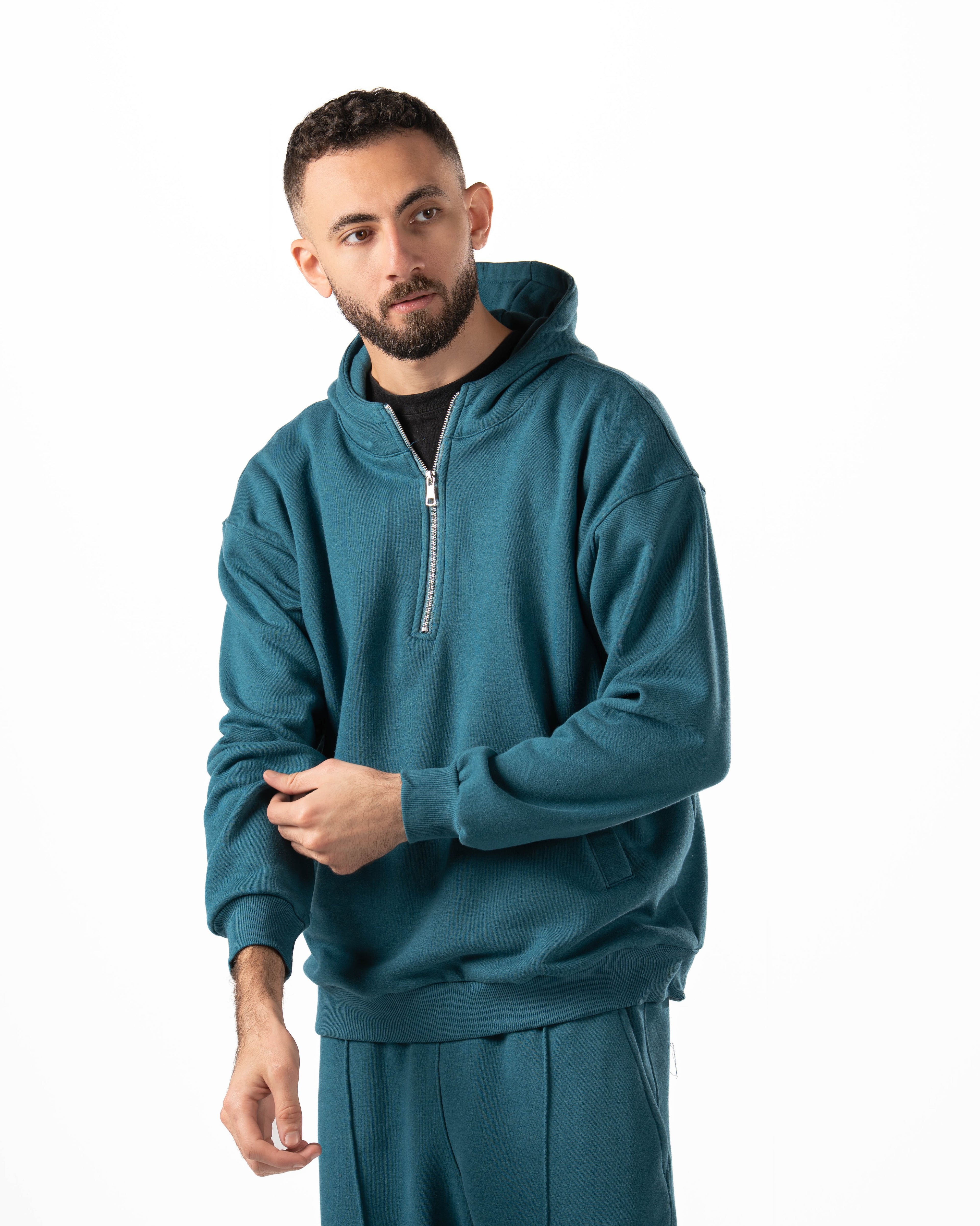 Unisex Teal Quarter-Zip Hoodie