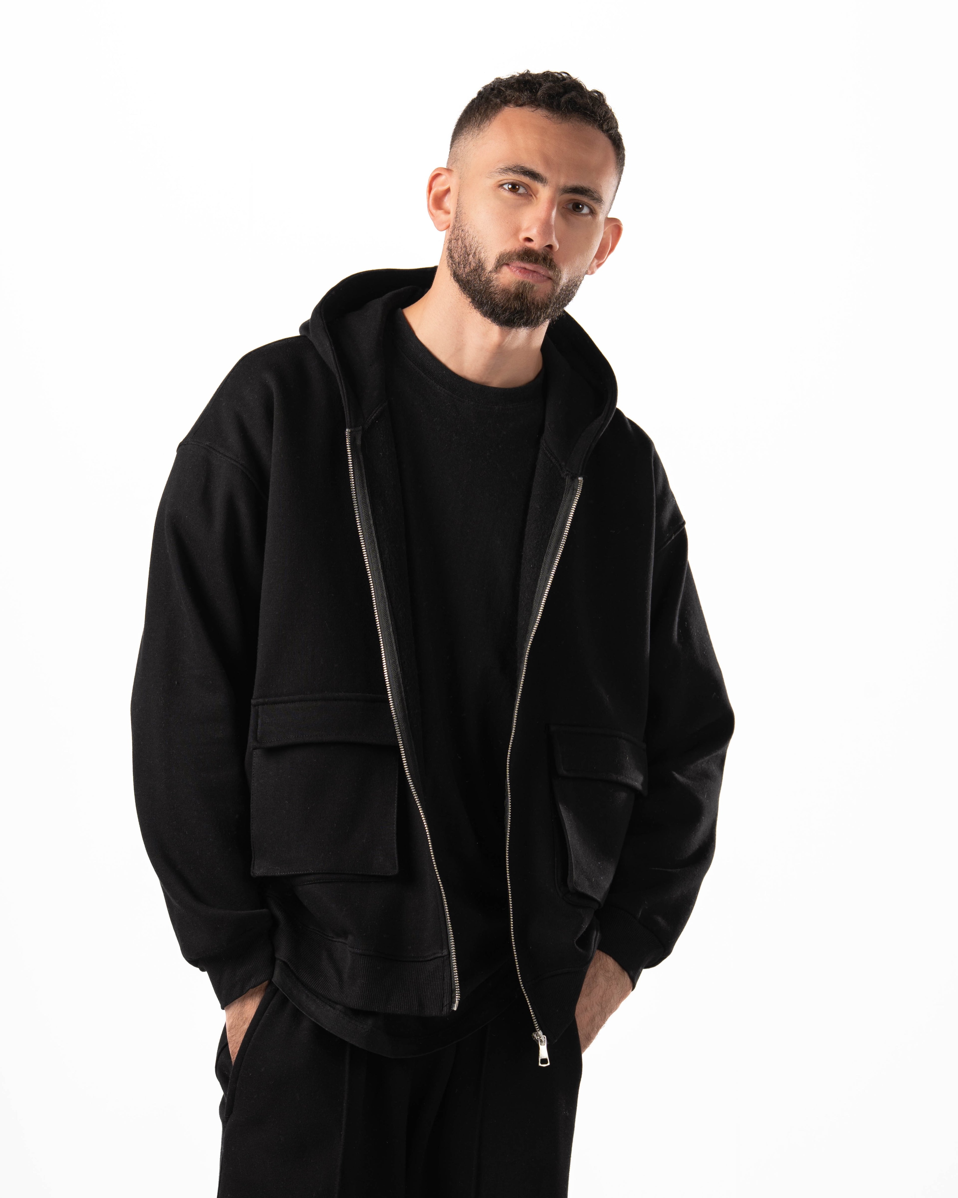 Unisex Black Zip-Up Hoodie