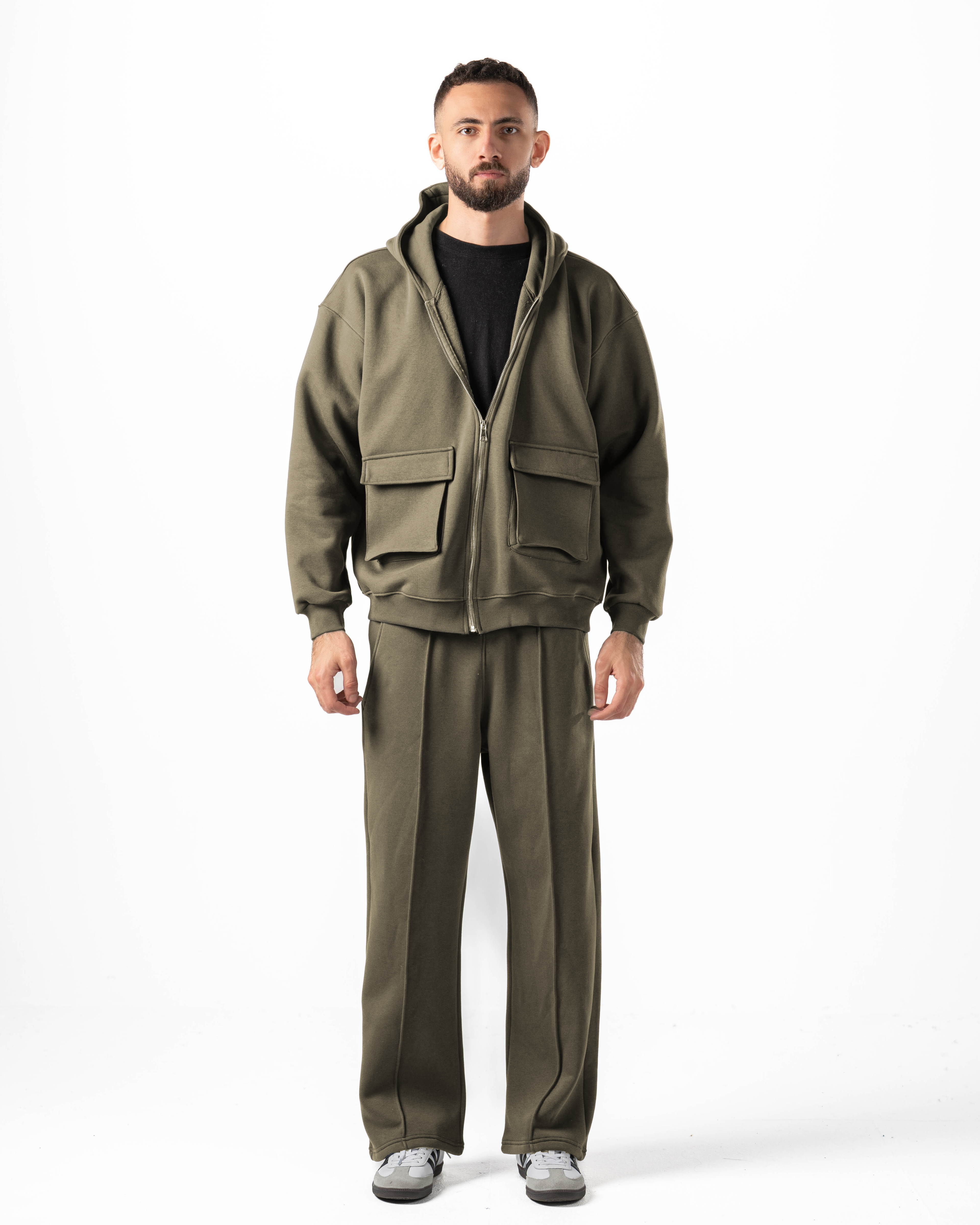 Unisex Olive Zip-Up Hoodie Set