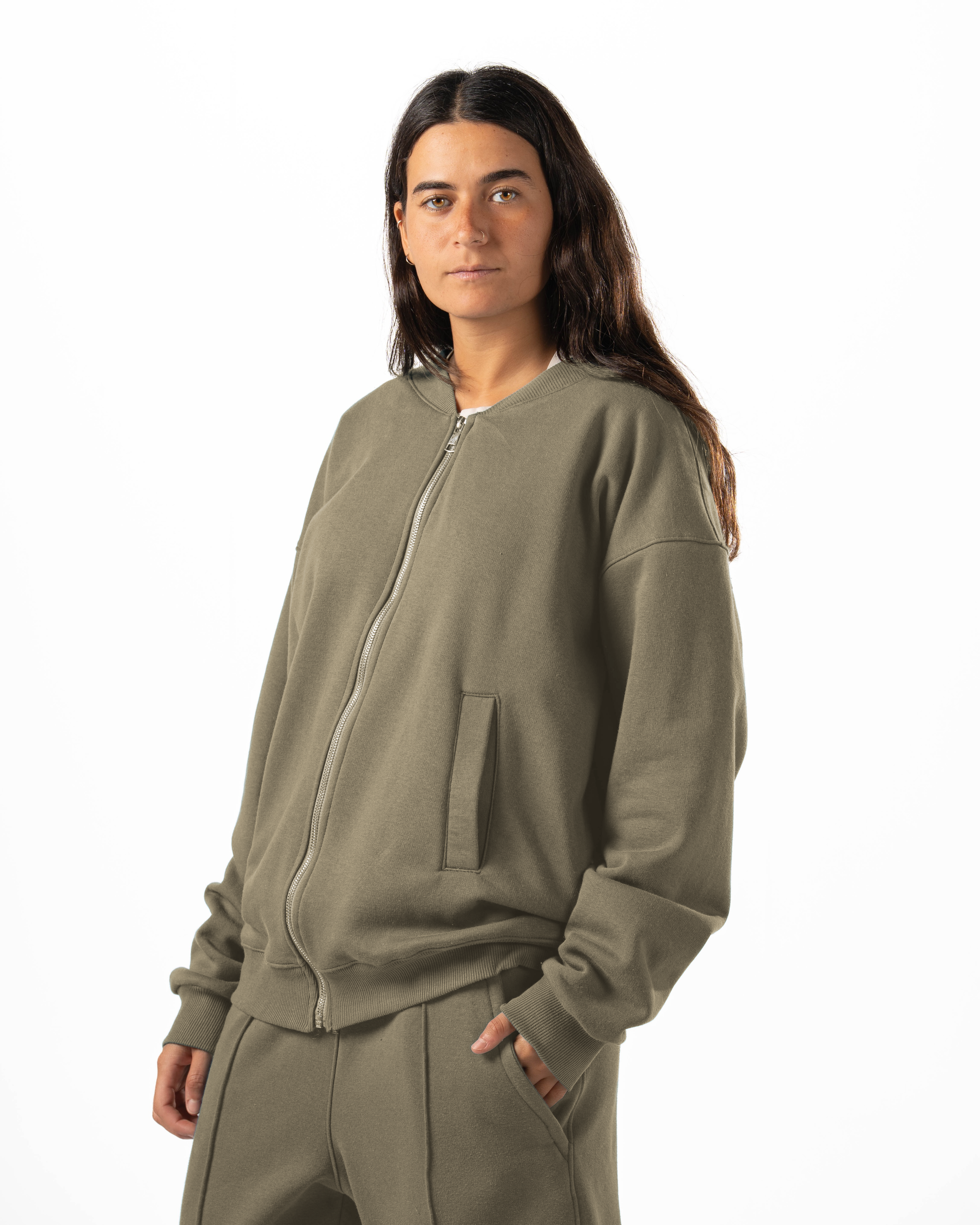Unisex Olive Zip-Up Sweater