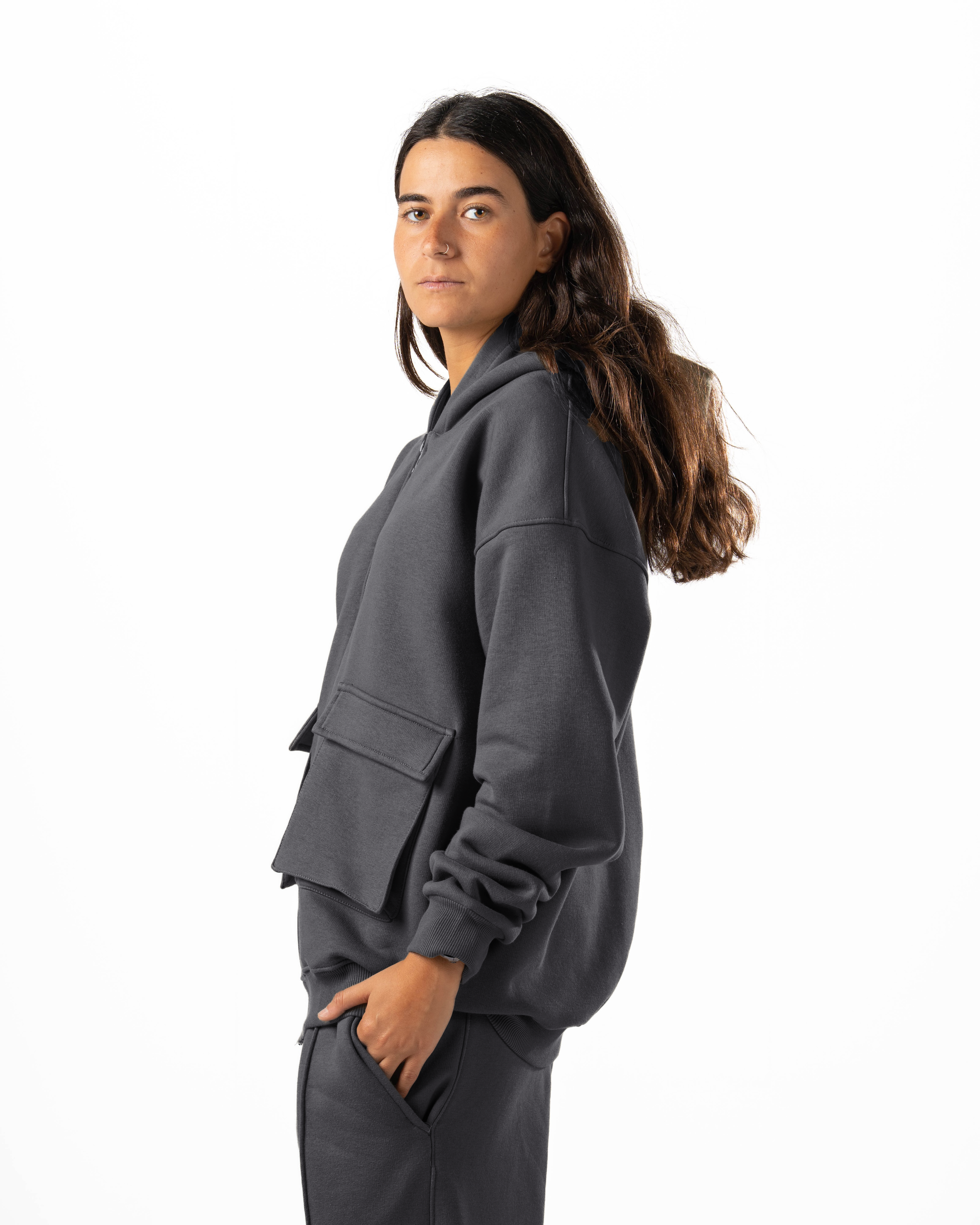 Unisex Dark Grey Zip-Up Hoodie