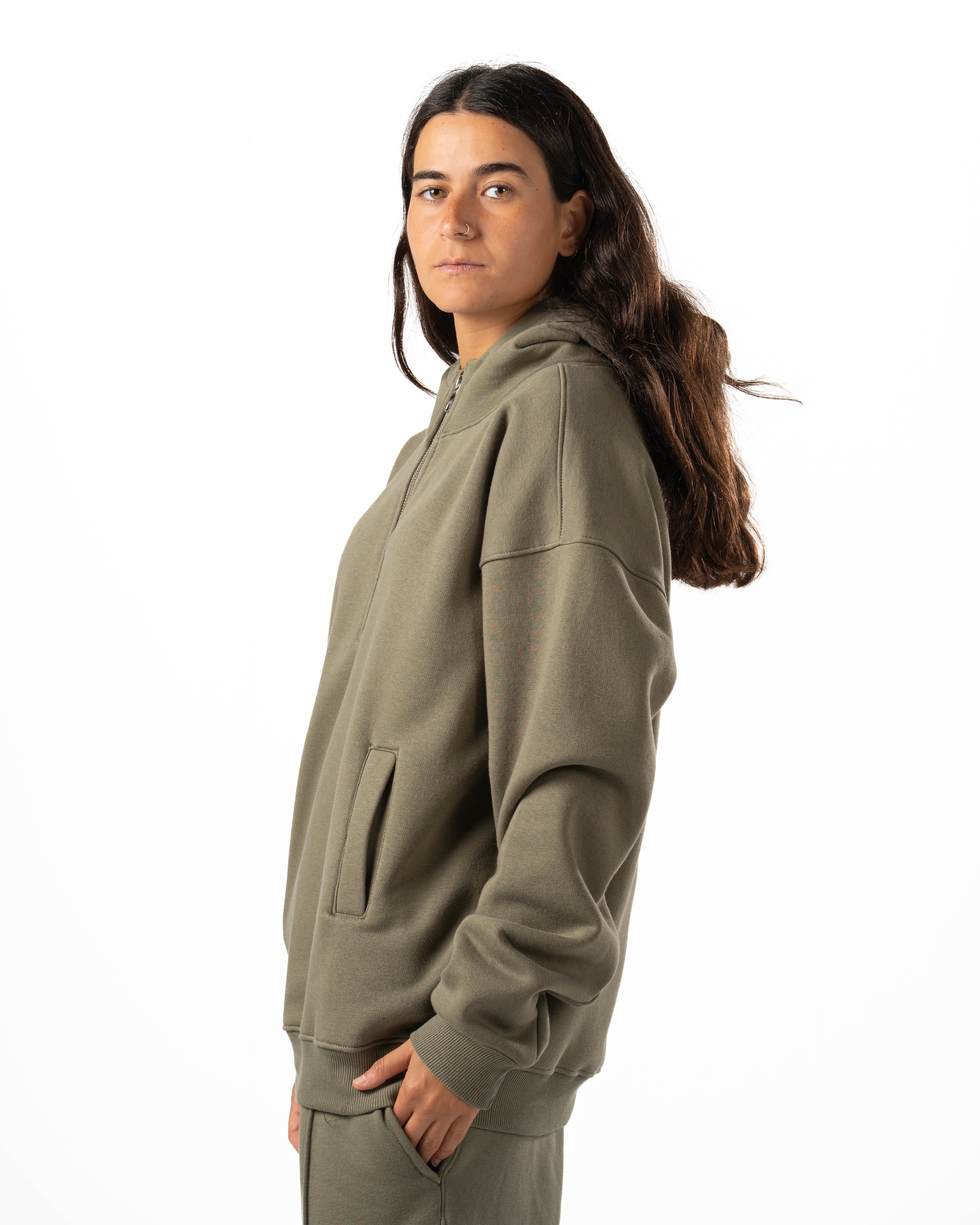Unisex Olive Quarter-Zip Hoodie