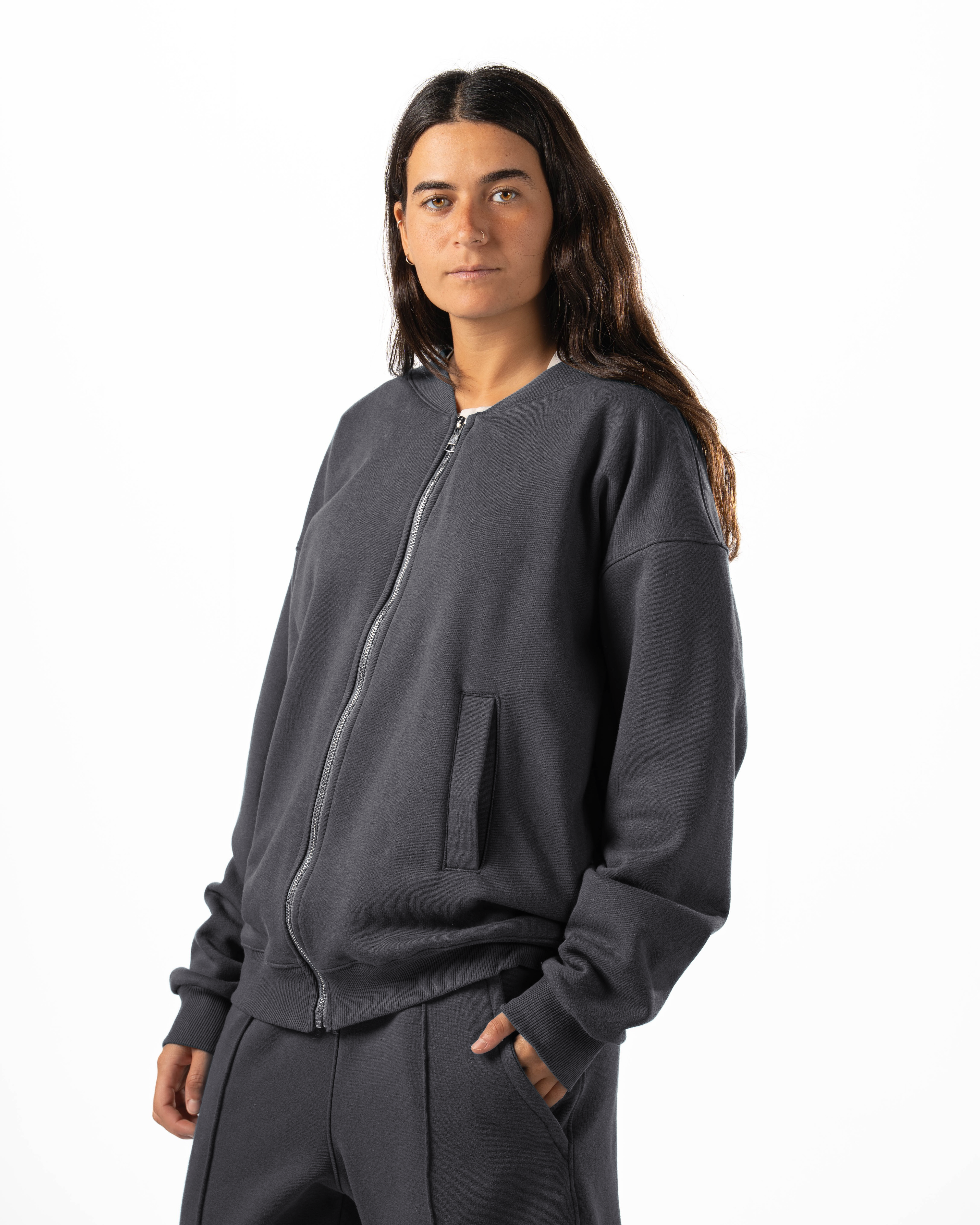 Unisex Dark Grey Zip-Up Sweater